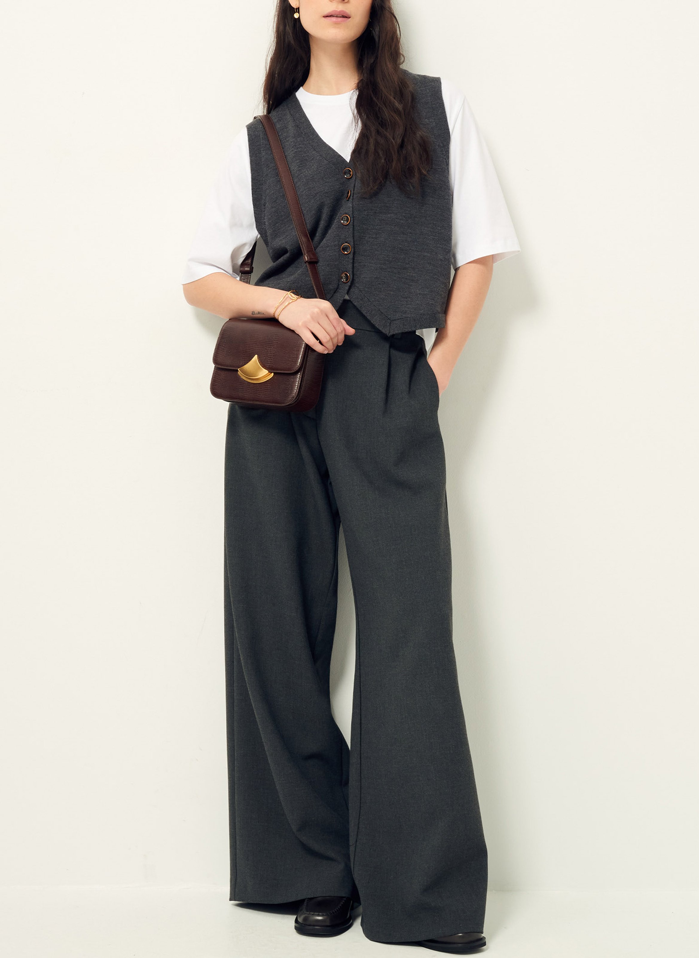 Sac bandoulière en cuir effet crocodile SESSUN Marron