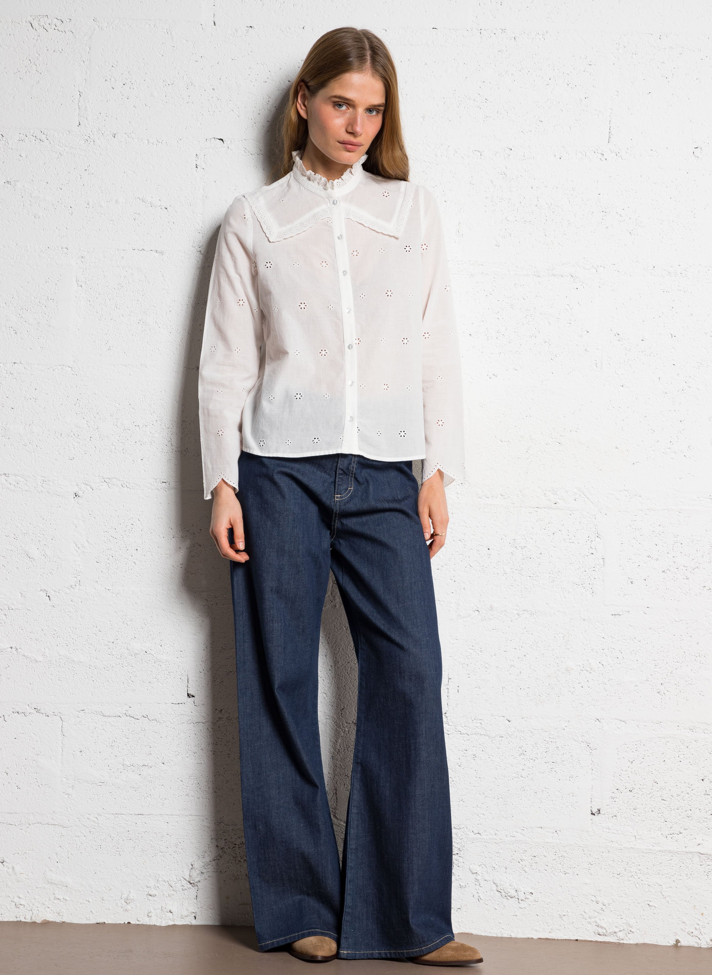 Jean flare en coton mélangé PLEASE Bleu