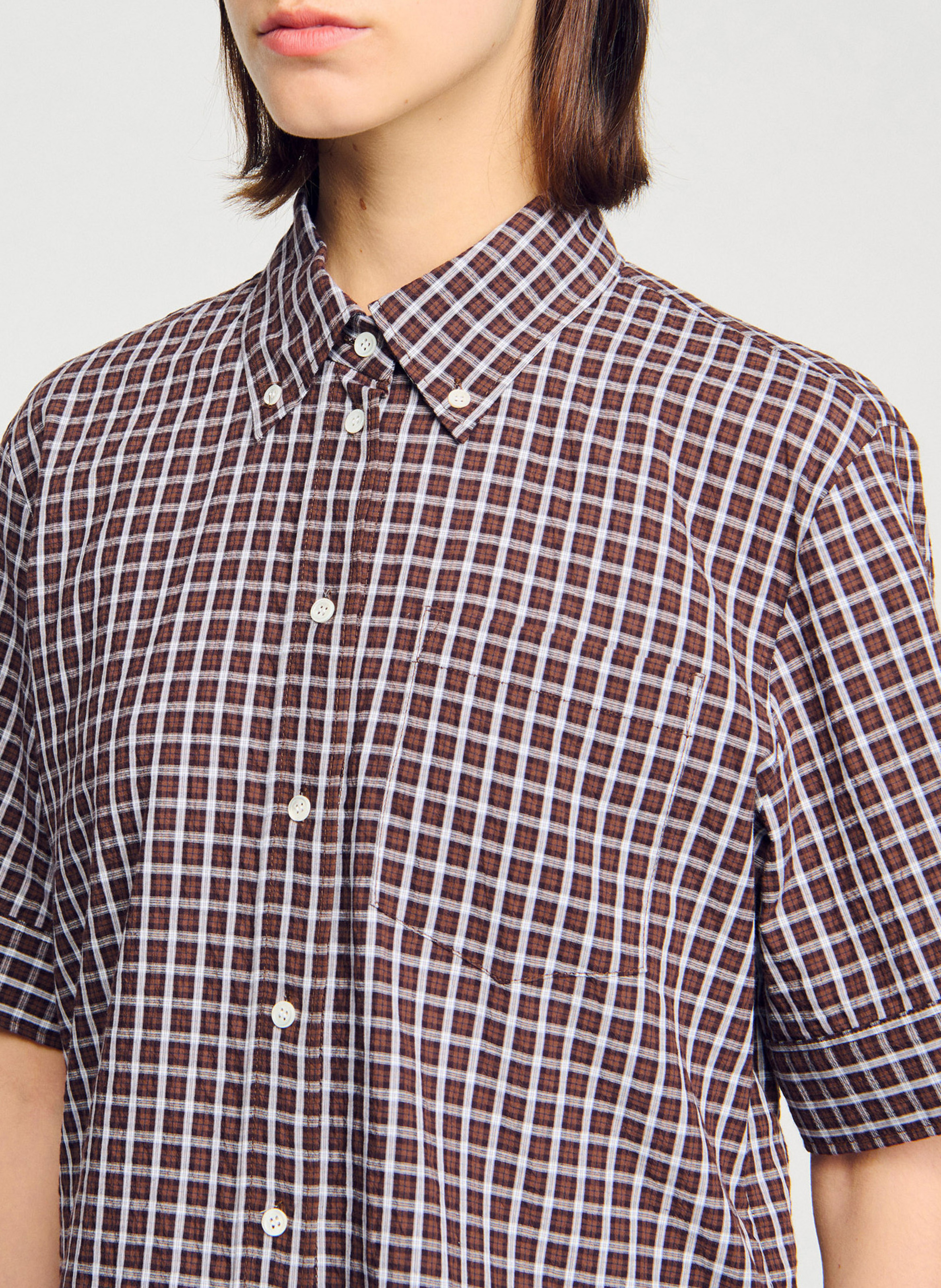 Checked shirt with classic collar SANDRO Brown
