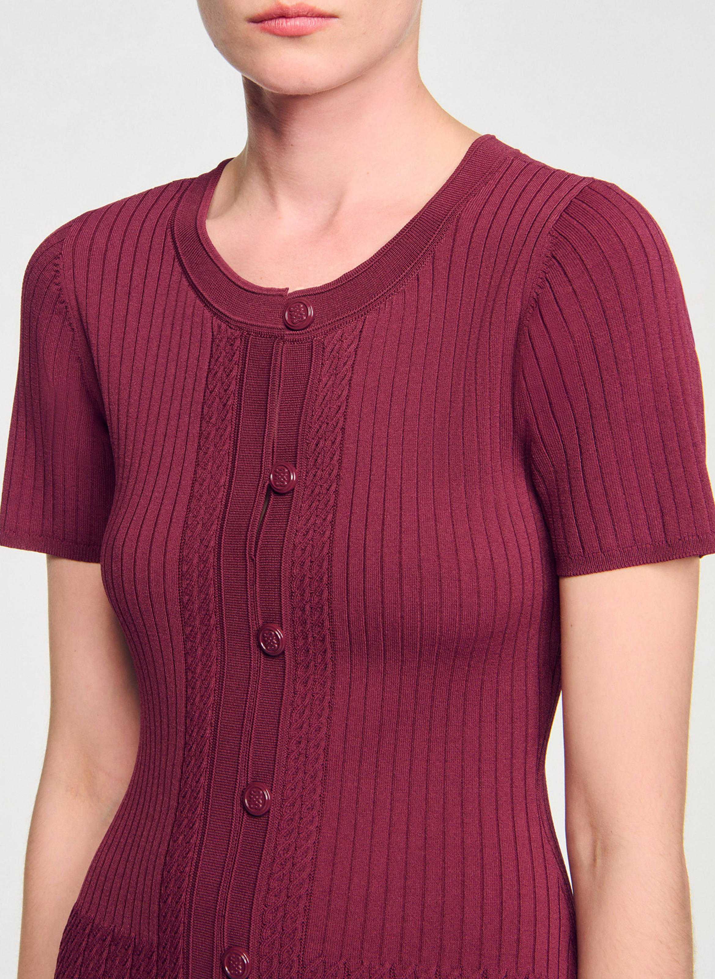 Robe longue col rond en maille SANDRO Rouge