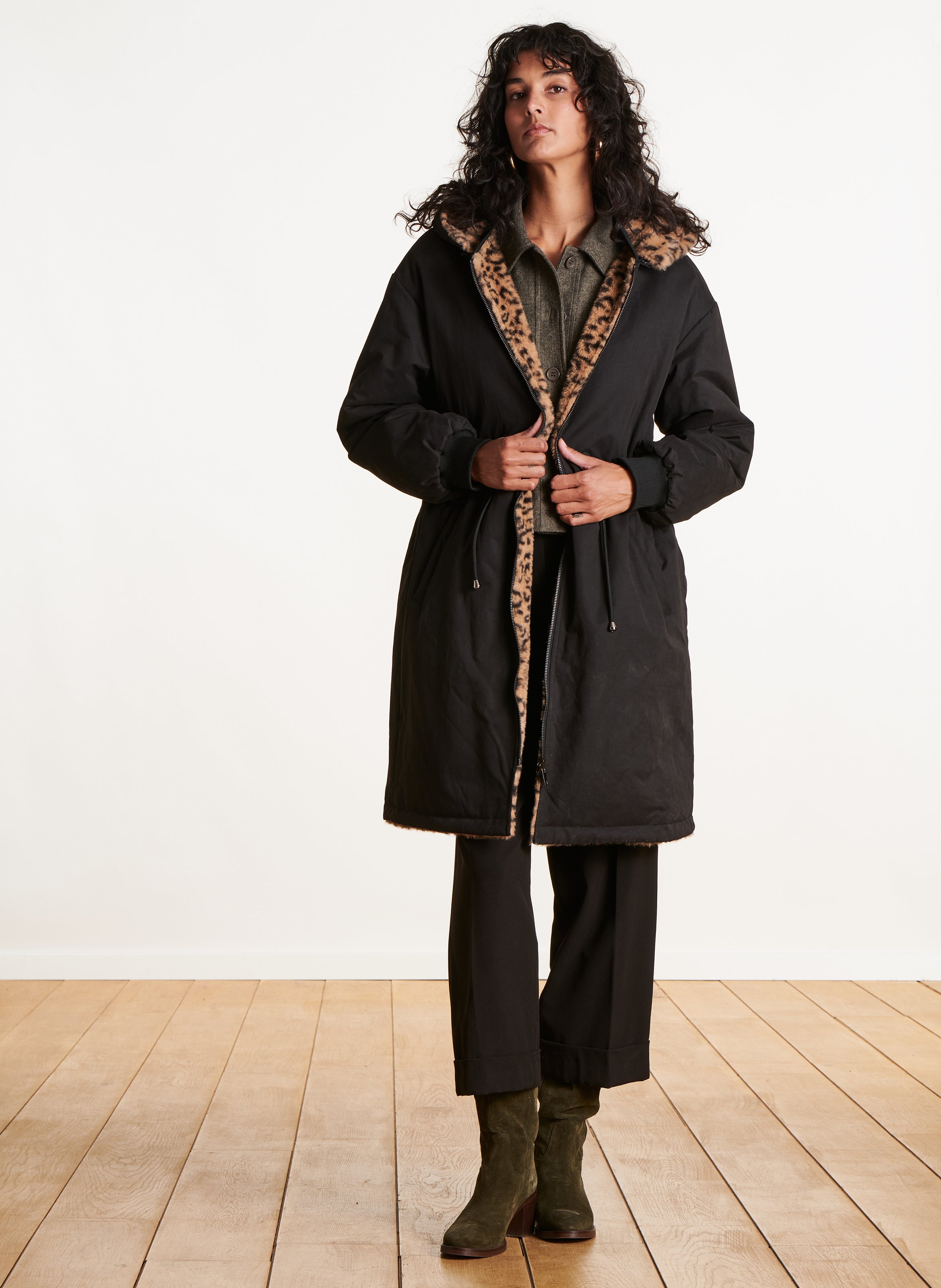 Long reversible hooded coat LA FEE MARABOUTEE Black