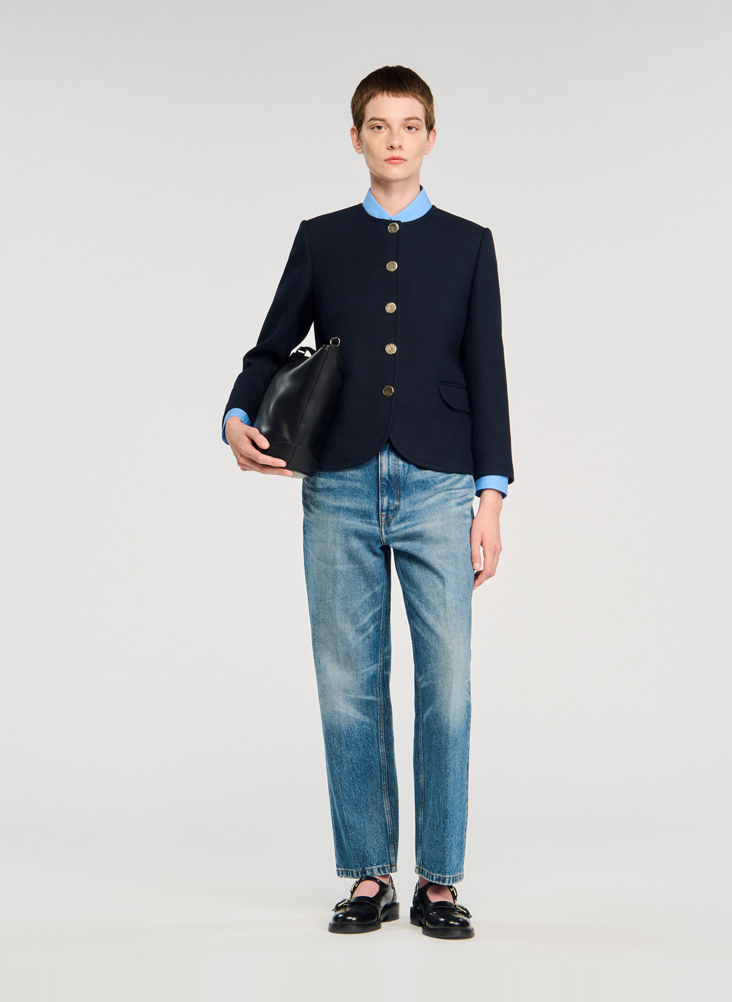 Veste tailleur droite boutonnée SANDRO Bleu