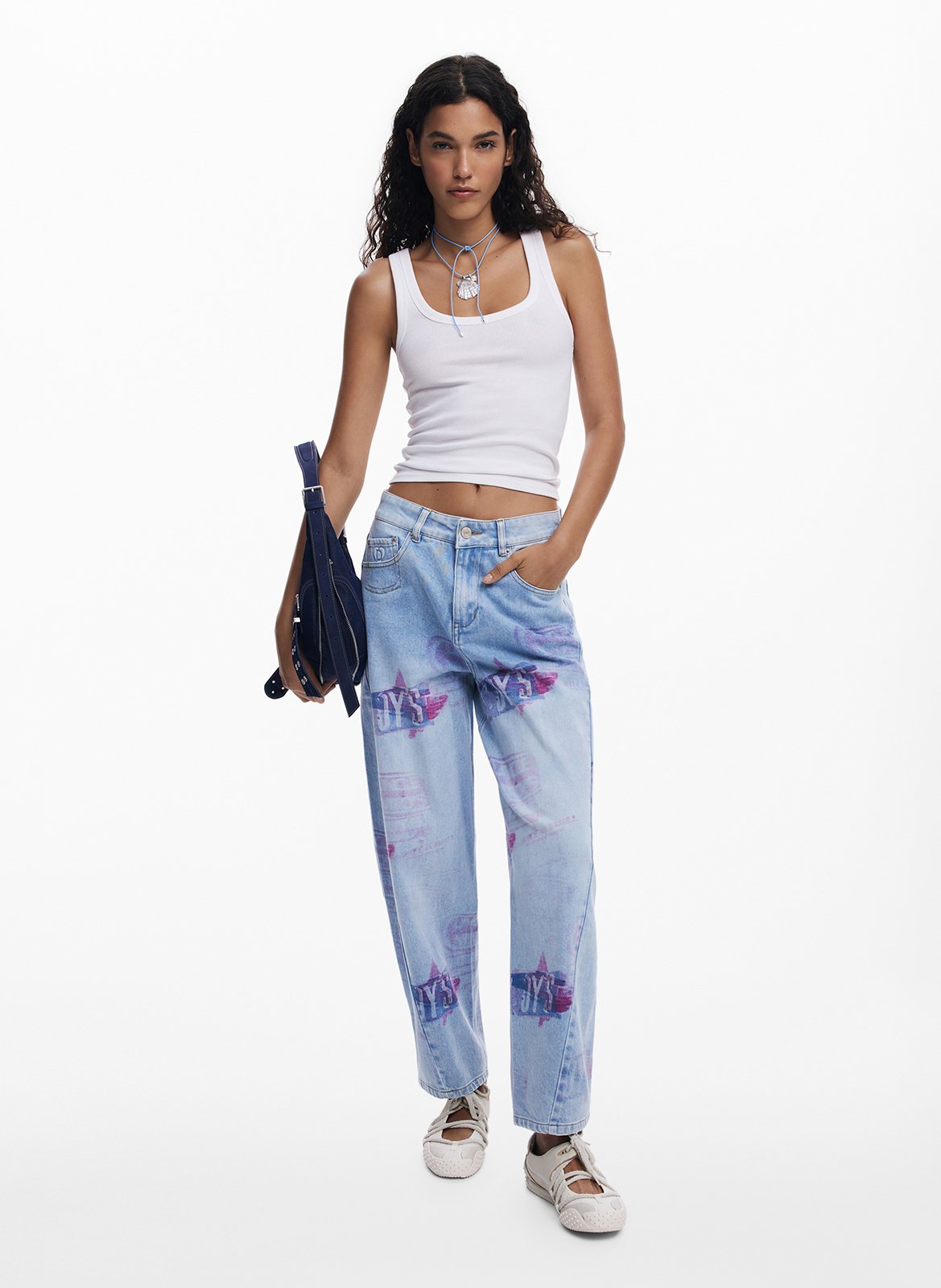 Jean ballon délavé à motifs DESIGUAL Bleu