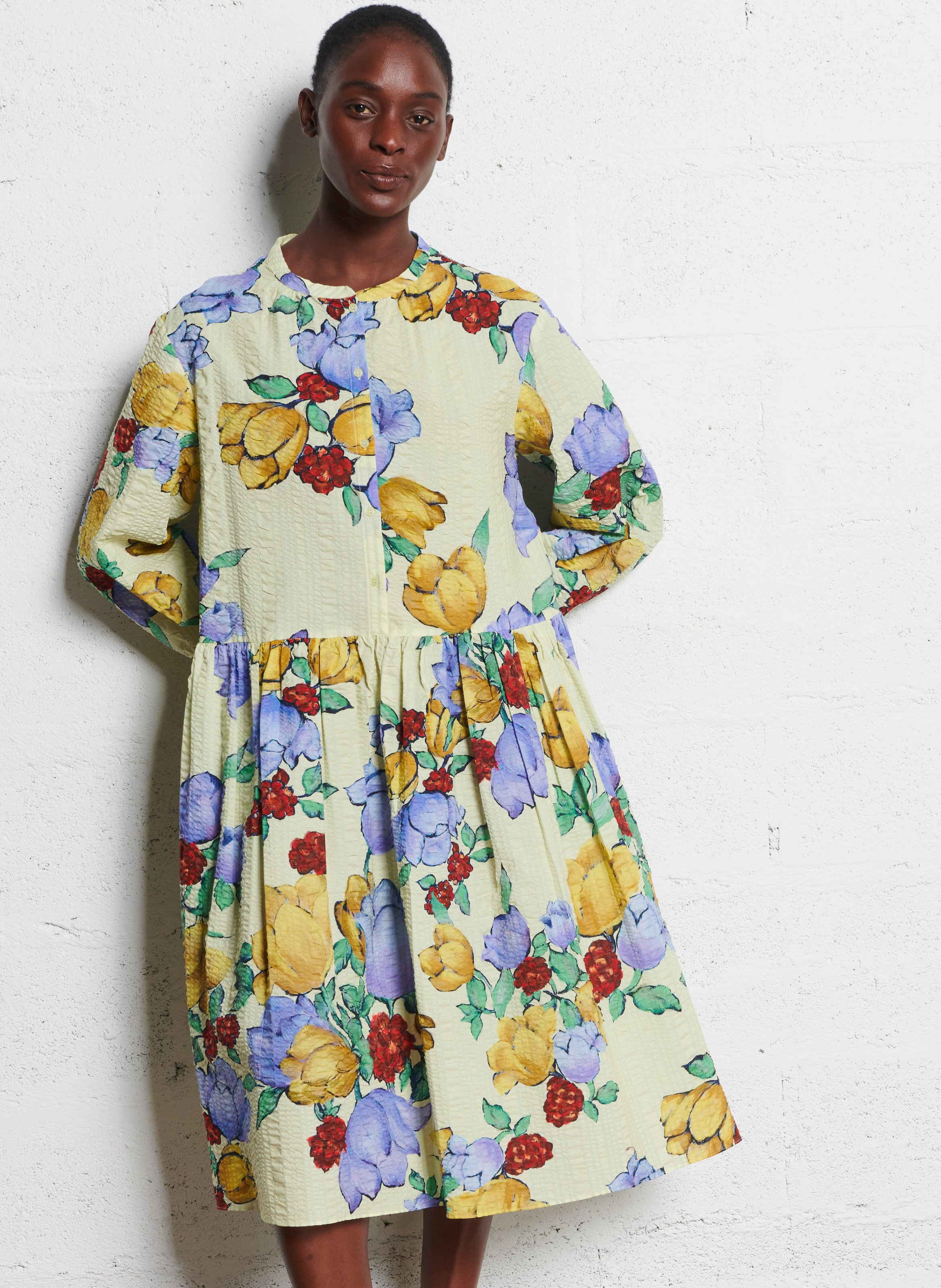 Robe midi col rond en coton bio STELLA NOVA Multicolore