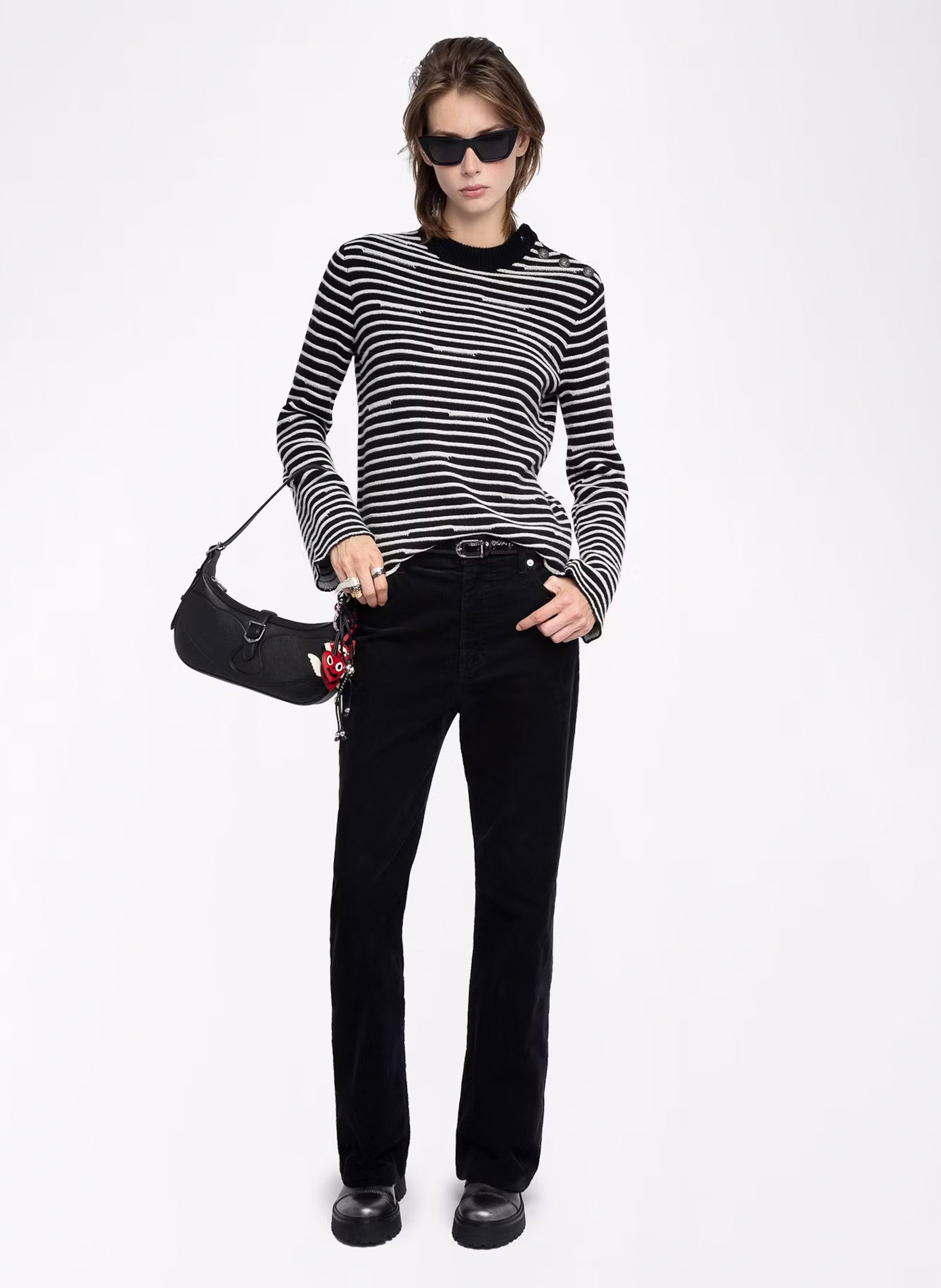 Pull droit rayé en laine et cachemire ZADIG&VOLTAIRE Noir