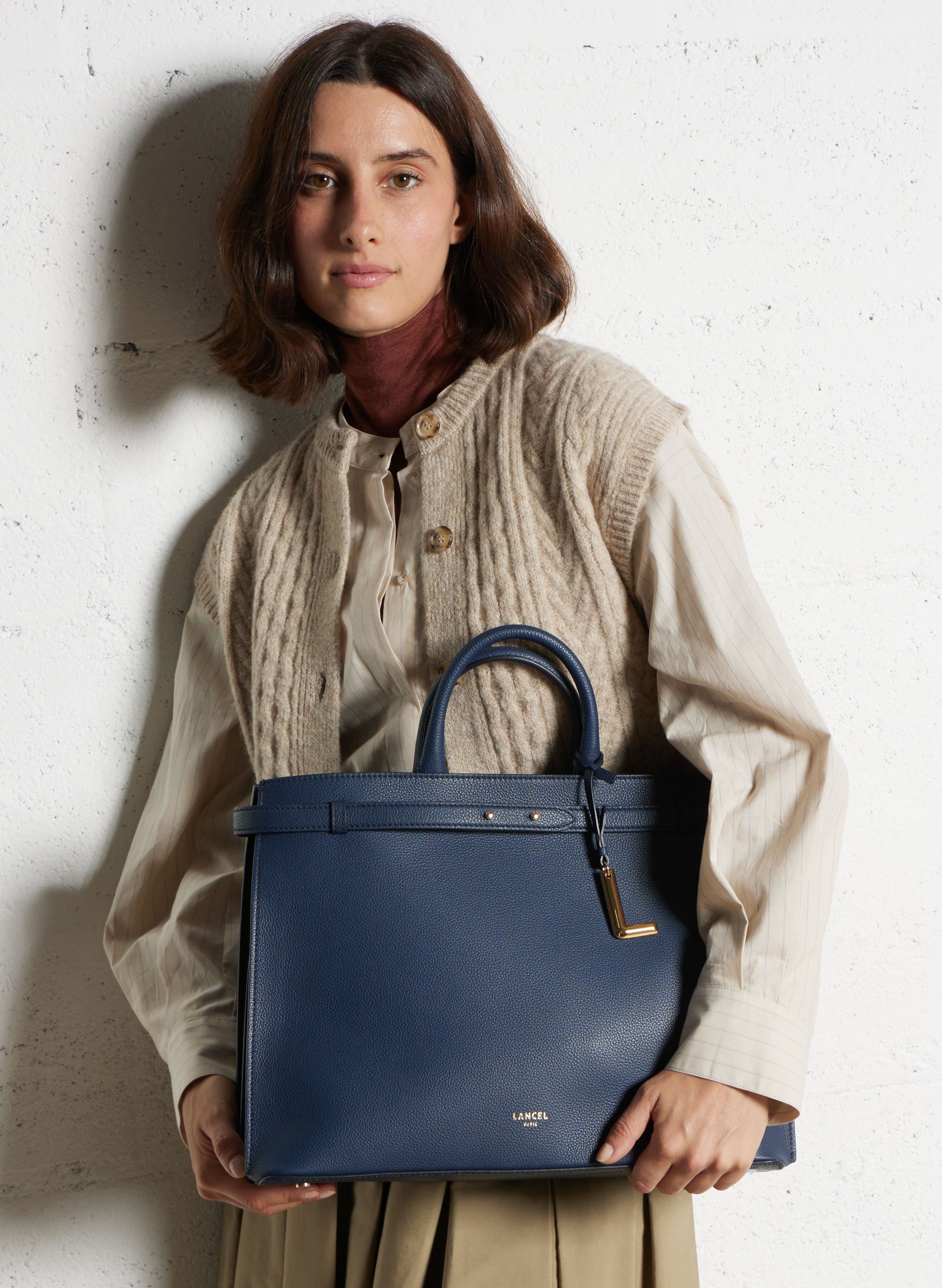 Bowlingtasche aus genarbtem Leder mit Reißverschluss LANCEL Blau