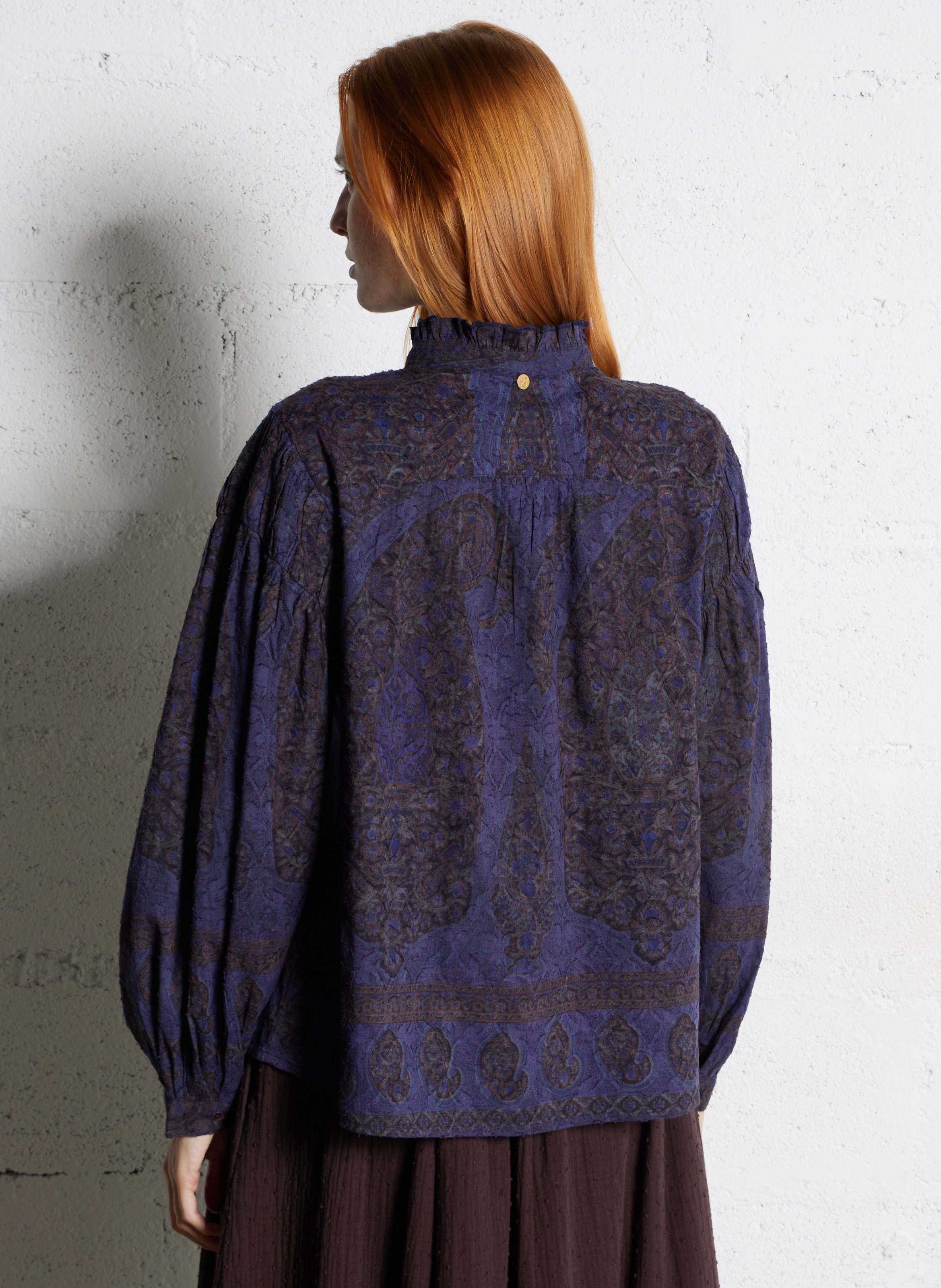 Oversize Hemd mit viktorianischem Kragen aus Baumwolle ANTIK BATIK Blau