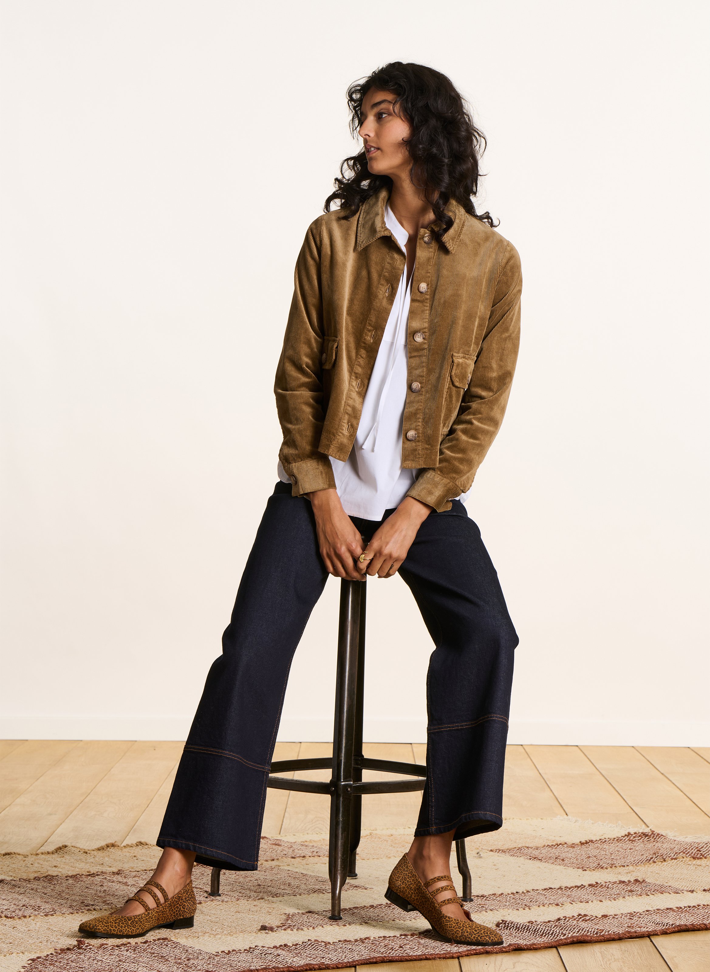 Straight cotton-blend jacket with classic collar LA FEE MARABOUTEE Brown