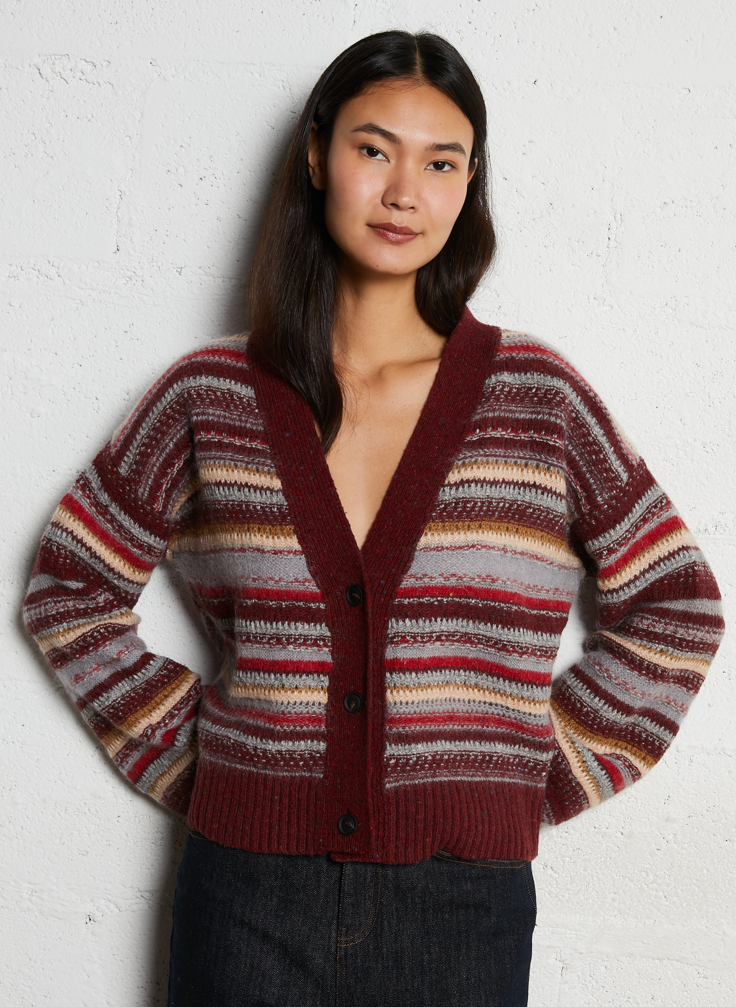 Gilet court rayé en laine mélangée MOMONI Rouge