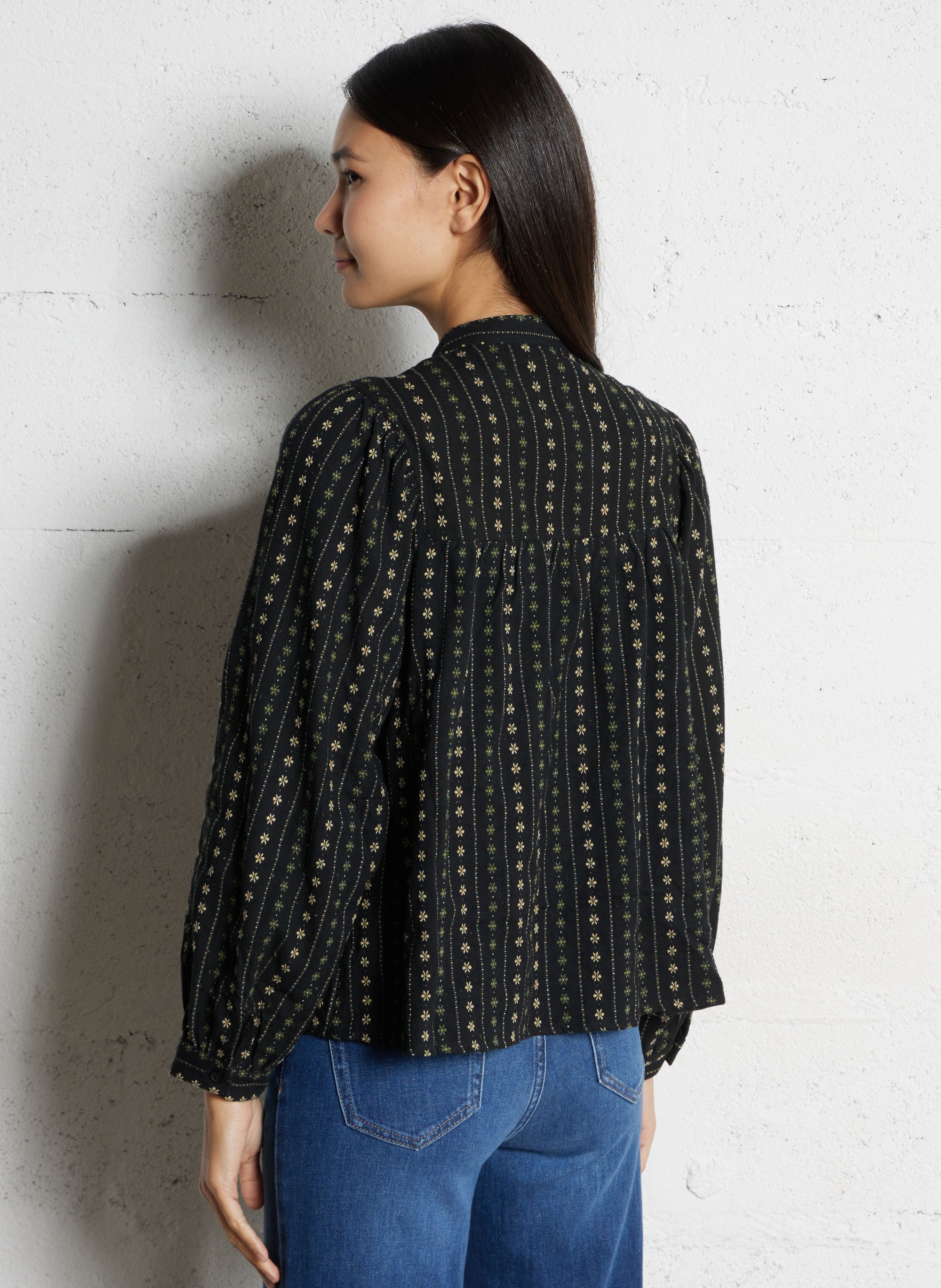 Baumwollbluse mit V-Ausschnitt THE KORNER Schwarz