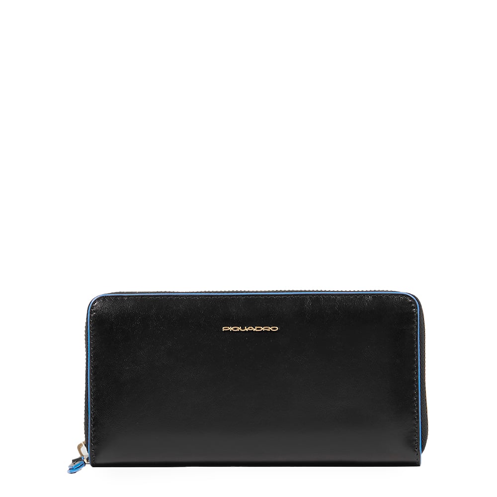 Large zipped leather women's wallet with coin purse and credit card holder PIQUADRO Black