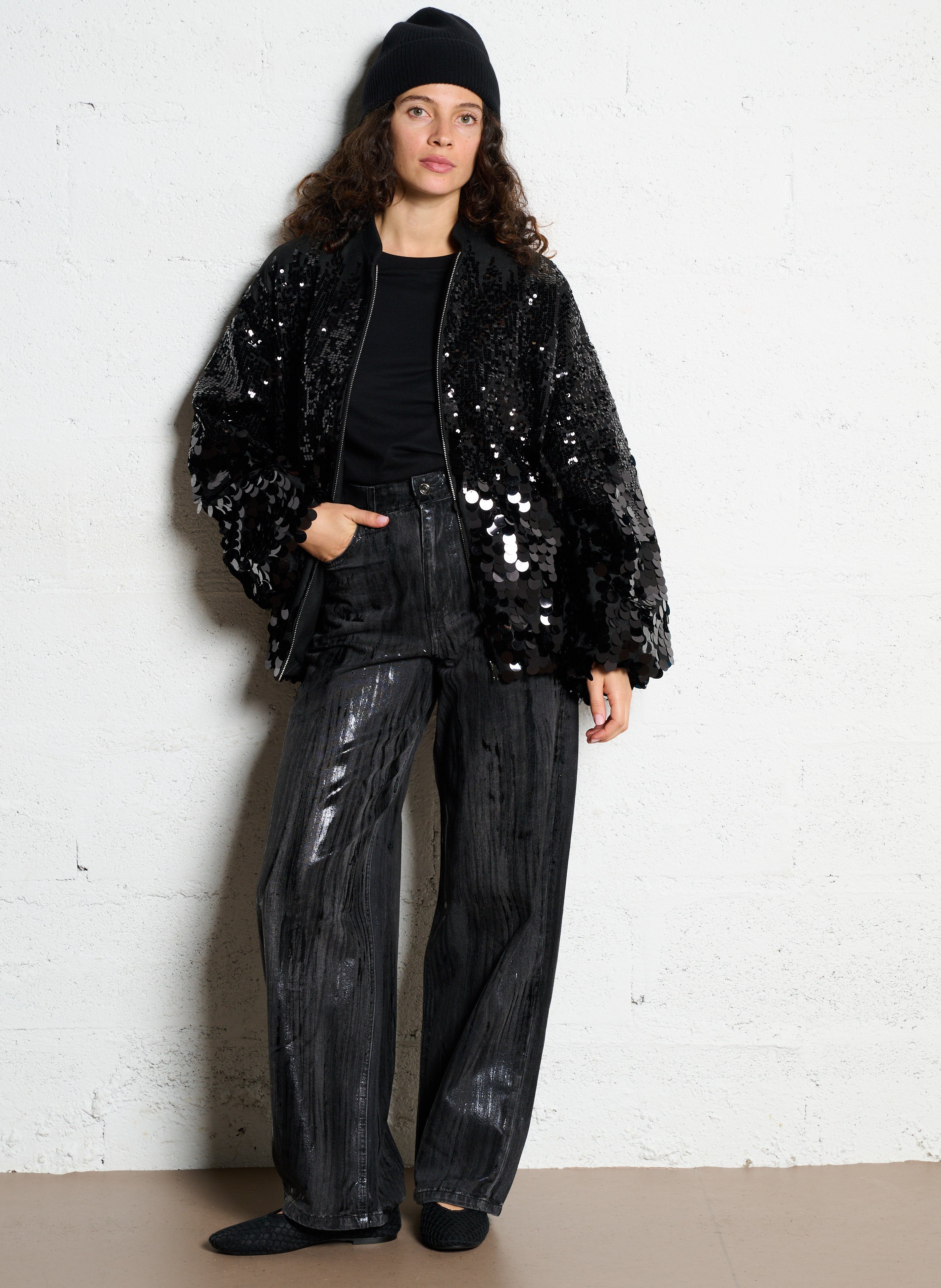 Blouson ample zippé à sequins IMPERIAL Noir