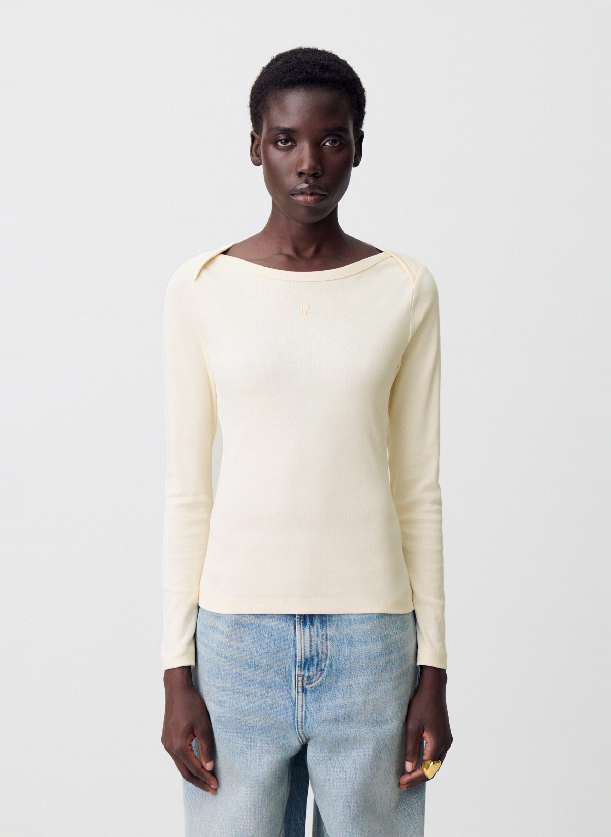 Tee-shirt près du corps col bateau CLAUDIE PIERLOT Beige