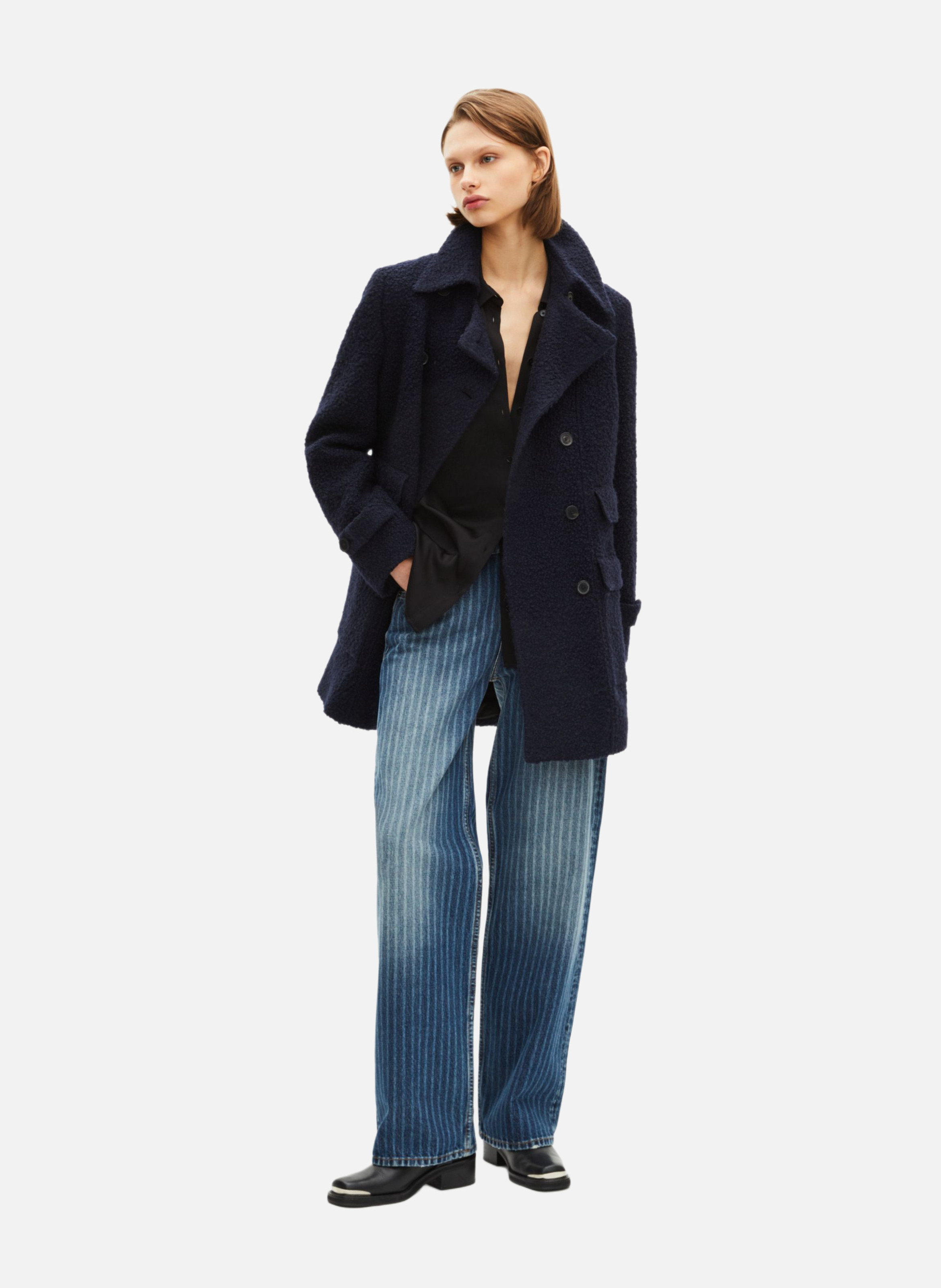 Bouclé wool coat THE KOOPLES Blue