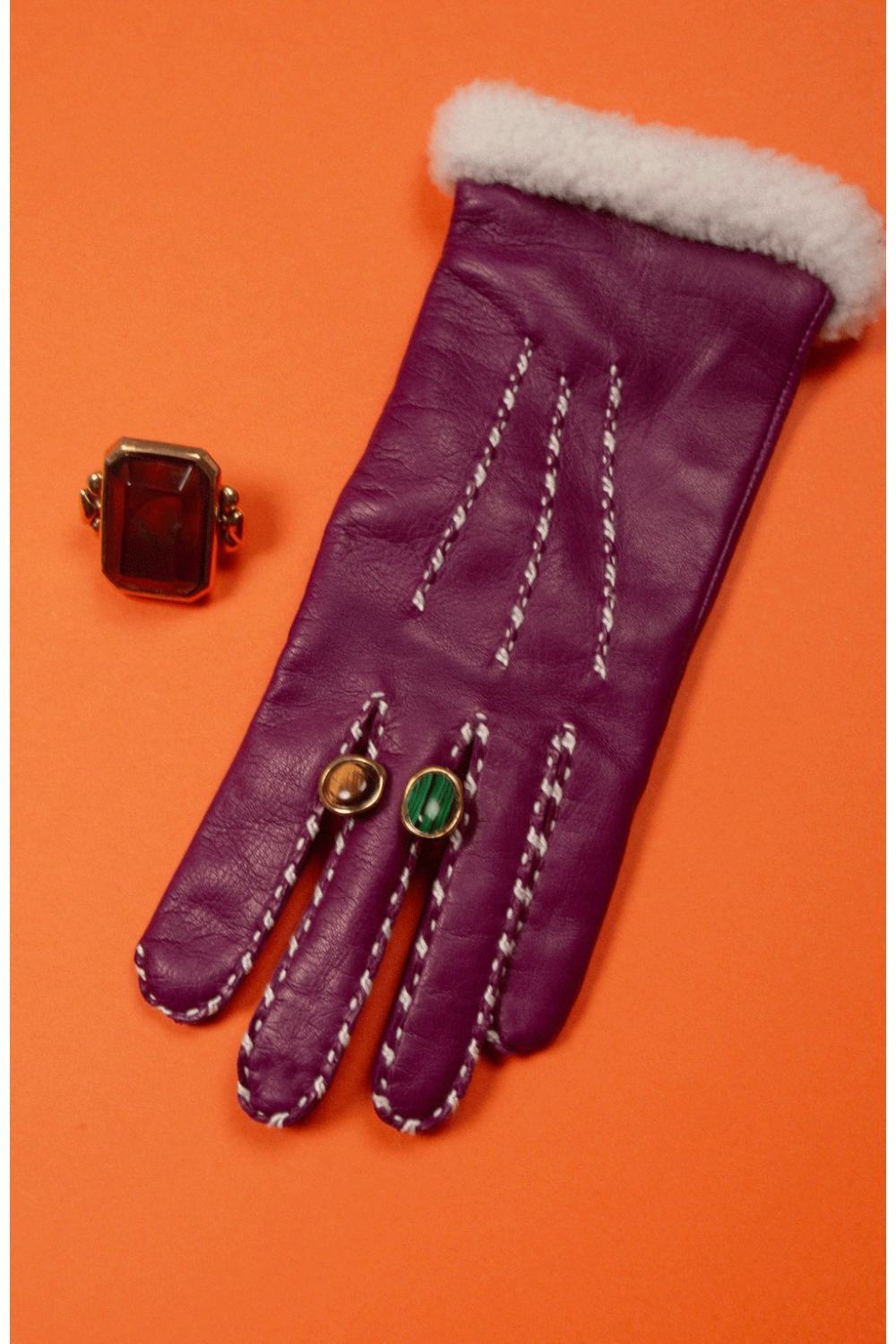 Marie-louise leather gloves lined with alpaca wool AGNELLE White