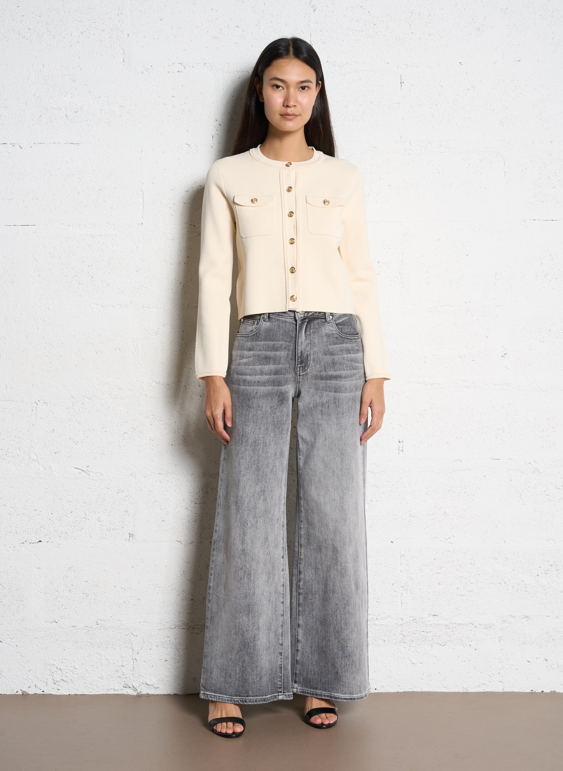 Gilet droit tressé manches longues  SUNCOO Blanc