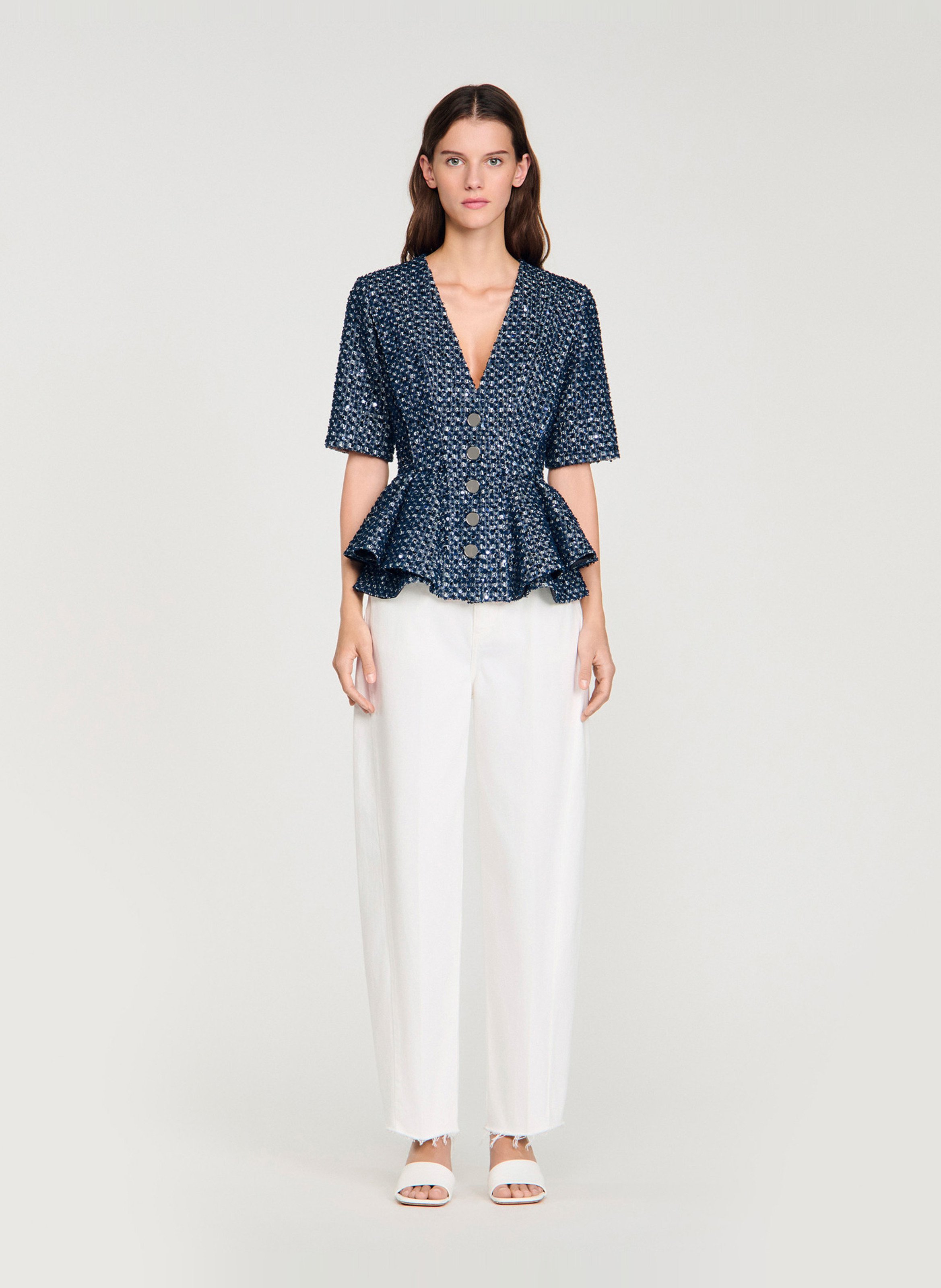 Jasje met V-hals en lovertjes SANDRO Blauw