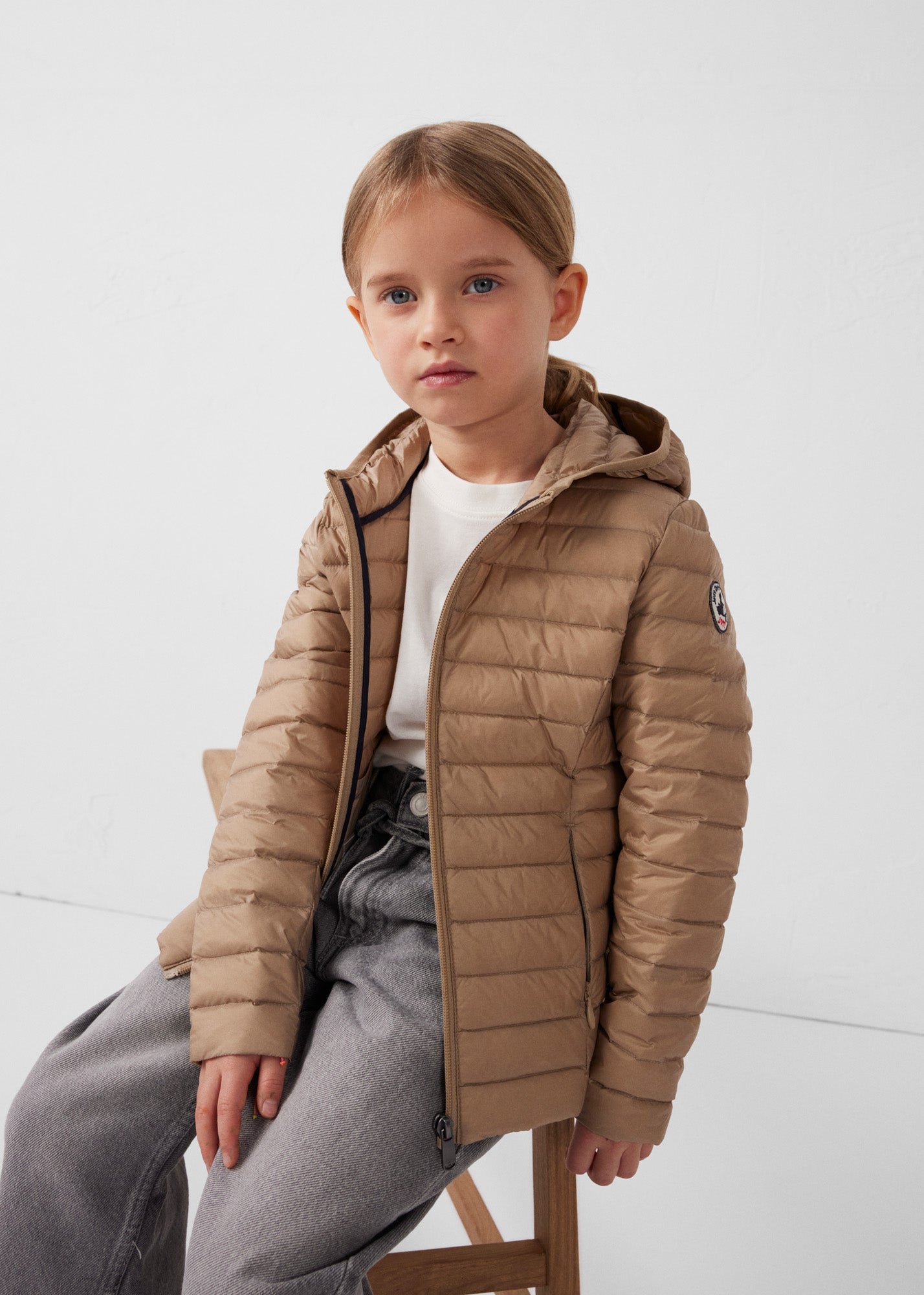 Carla lightweight hooded children's down jacket JOTT Beige