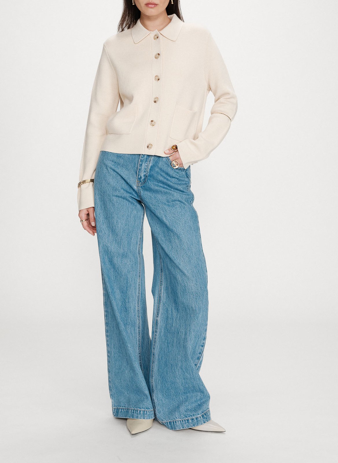 Cardigan droit col classique en maille GRACE ET MILA Marron