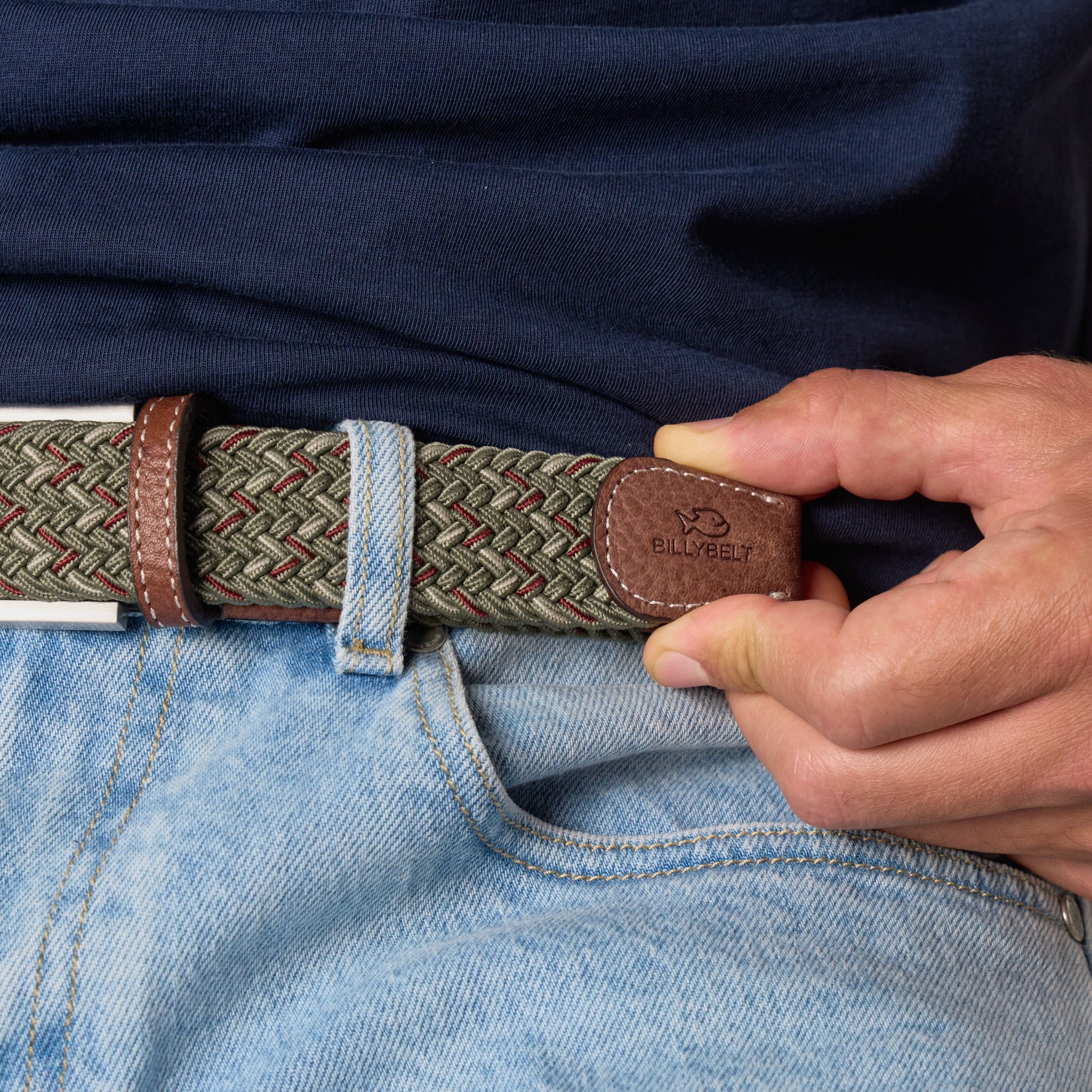 Multicolored braided elastic belt BILLYBELT Khaki