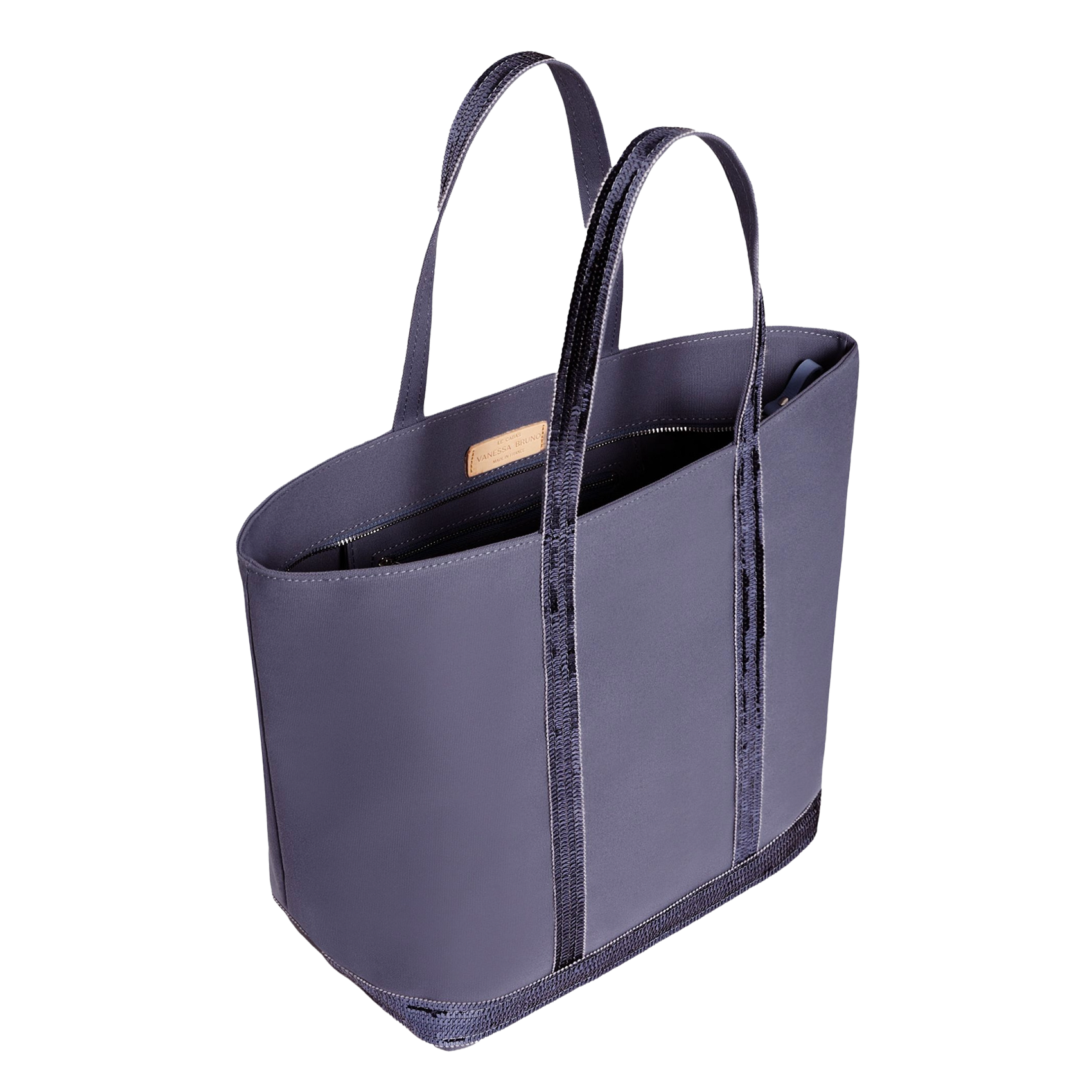 Shopper aus Baumwoll-Canvas mit Pailletten Blau