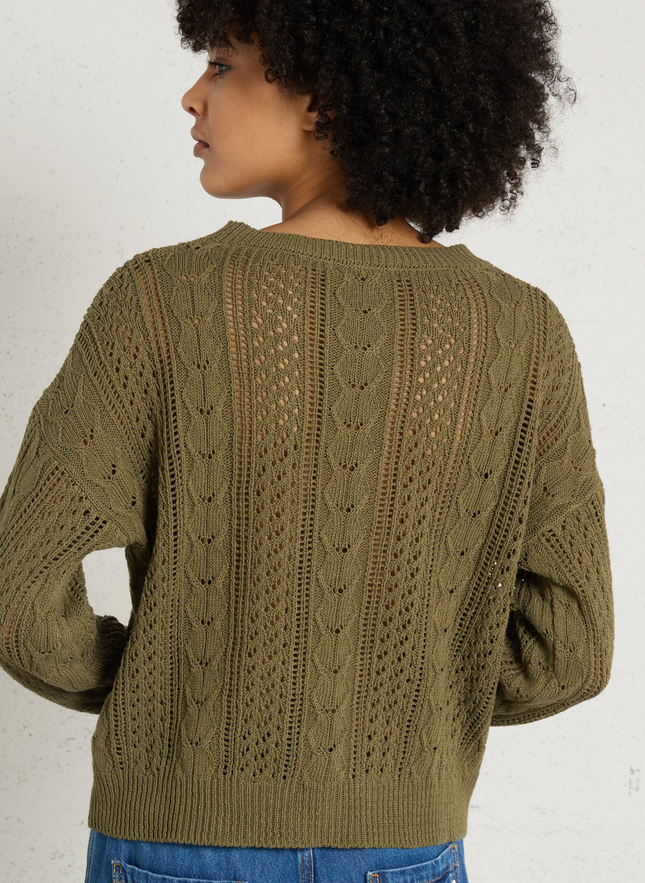 Pull droit col rond en coton mélangé PLEASE Kaki