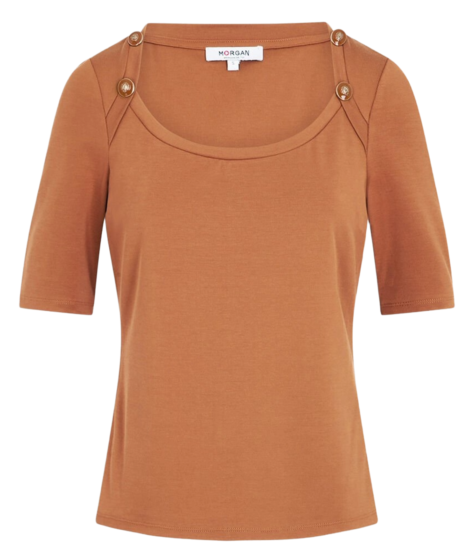 Fitted plain boat neck t-shirt MORGAN Brown