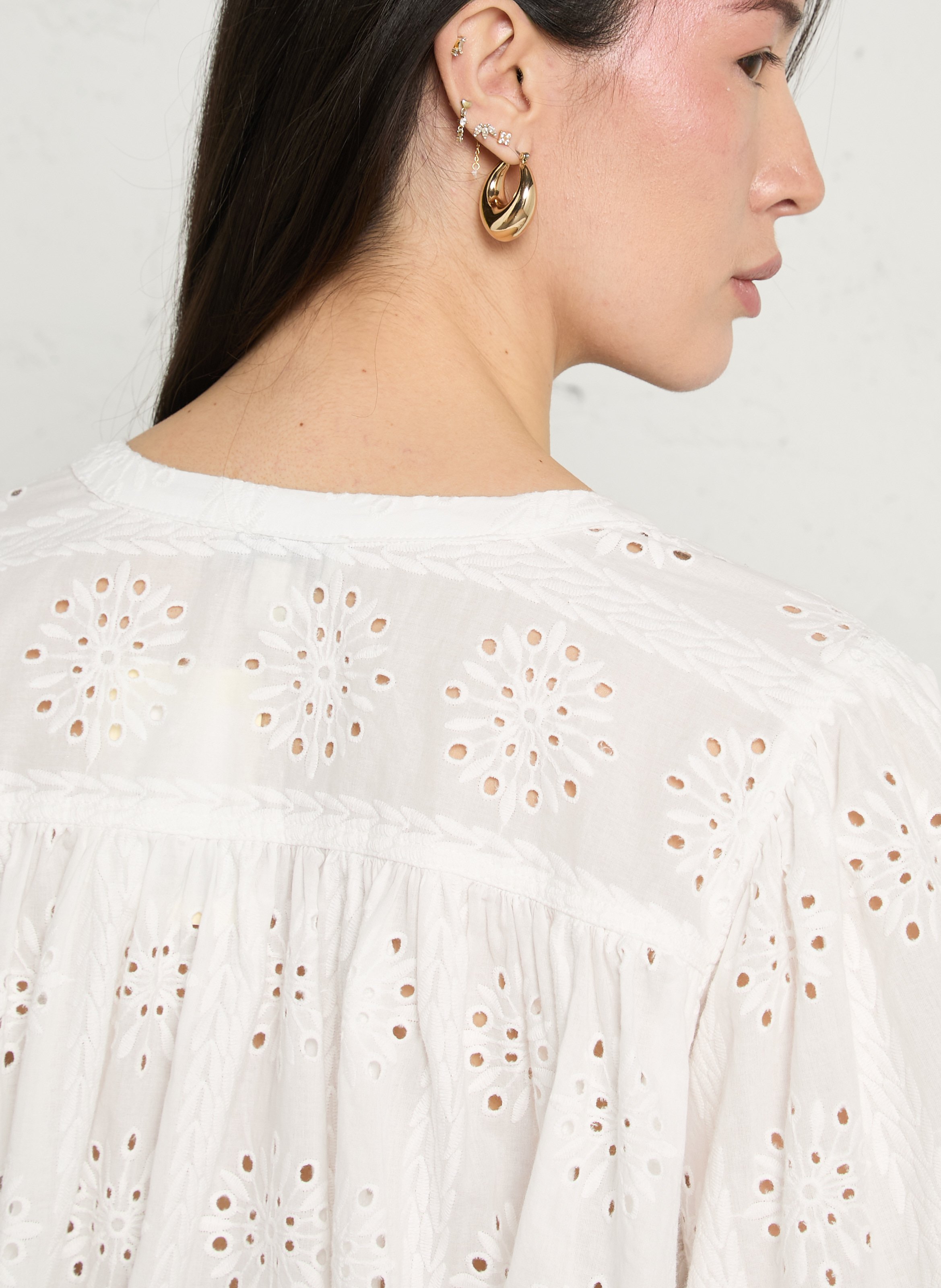 Loose-fit cotton shirt with mandarin collar SEE U SOON White