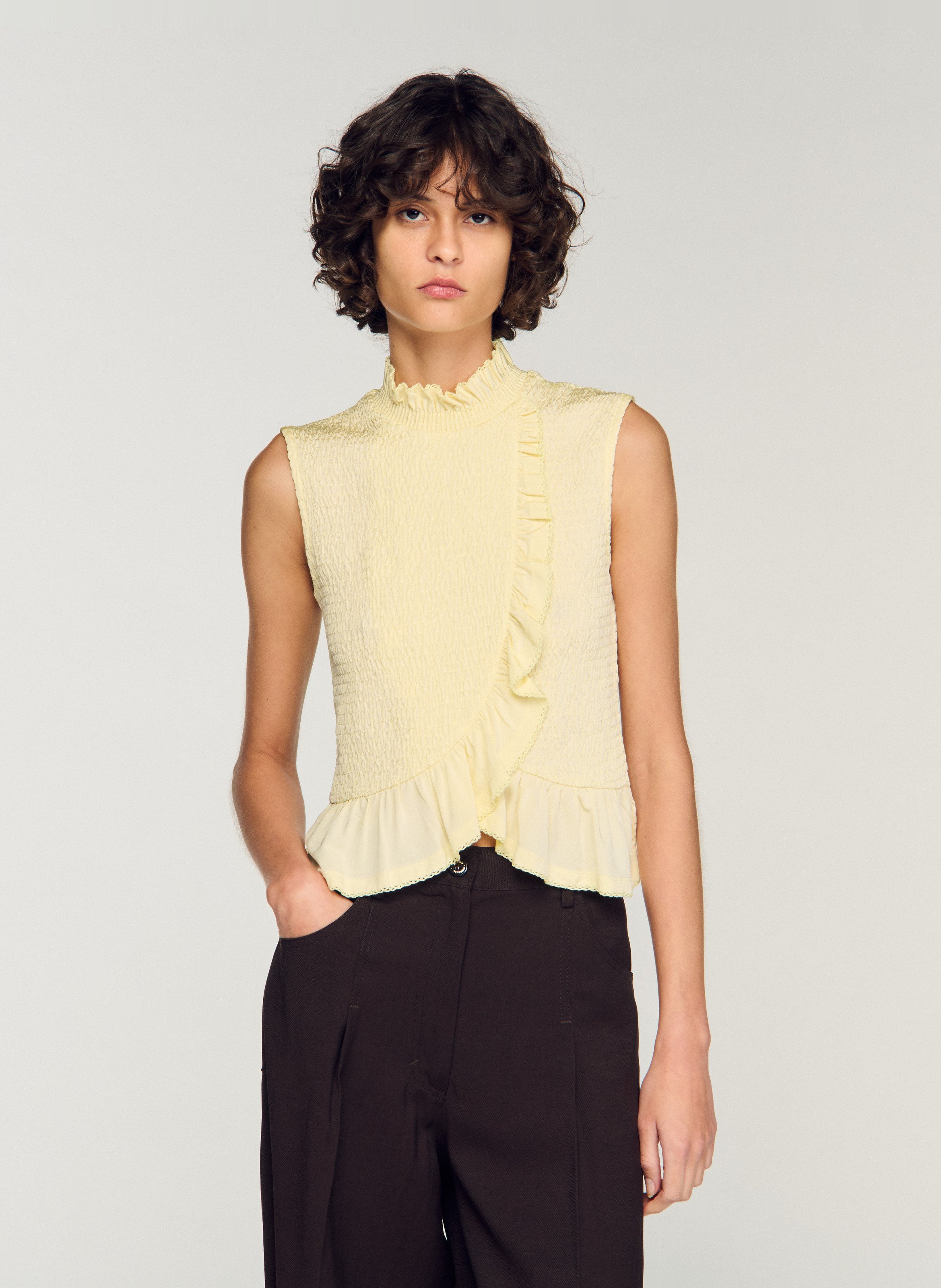 Fitted high neck top SANDRO Yellow