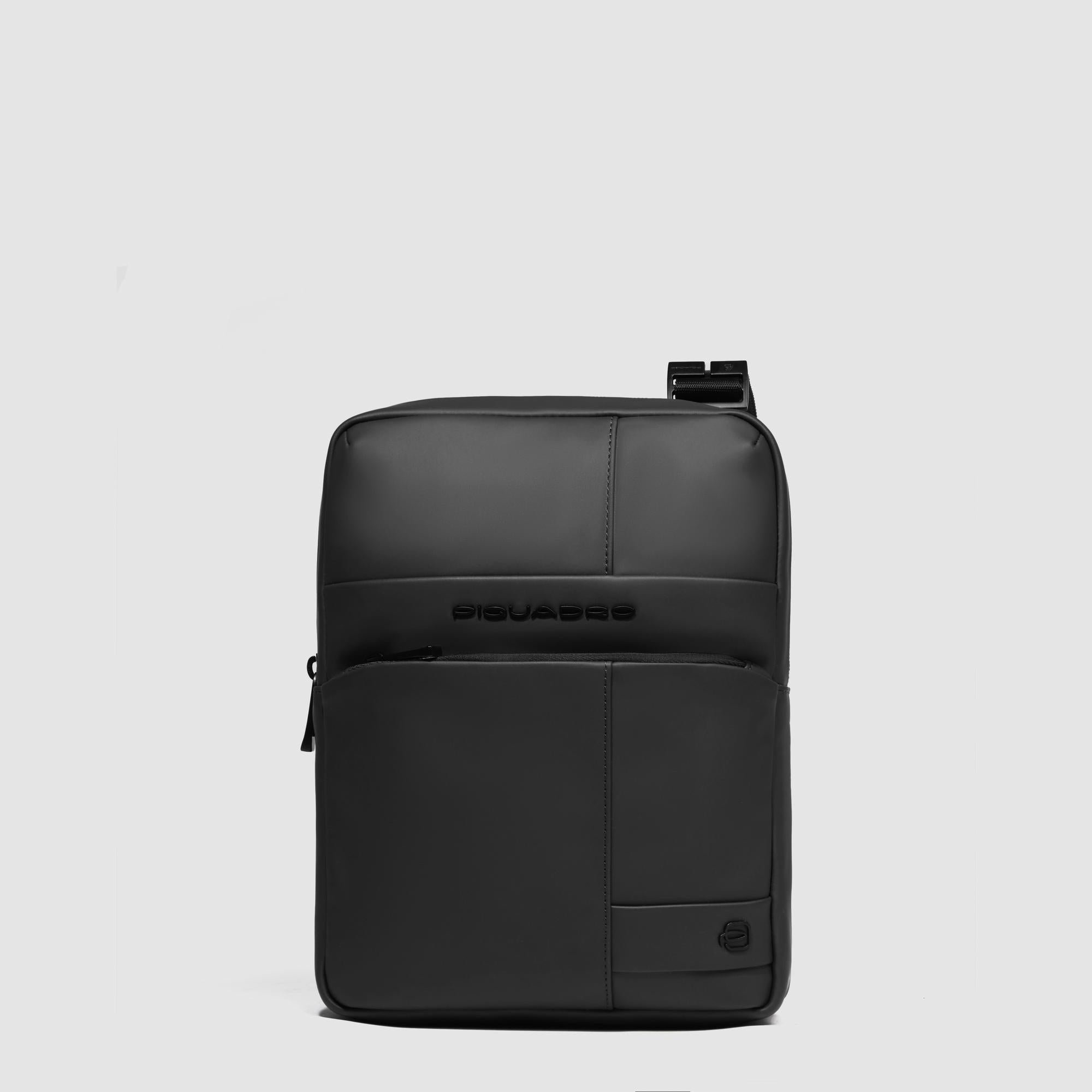 Men's iPad® bag in water-repellent rubber-effect canvas with RFID protection Black