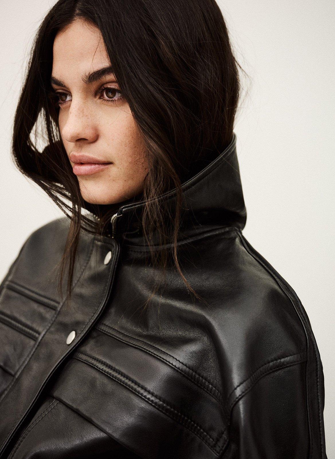 Getailleerd leren jack met opstaande kraag BA&SH Zwart