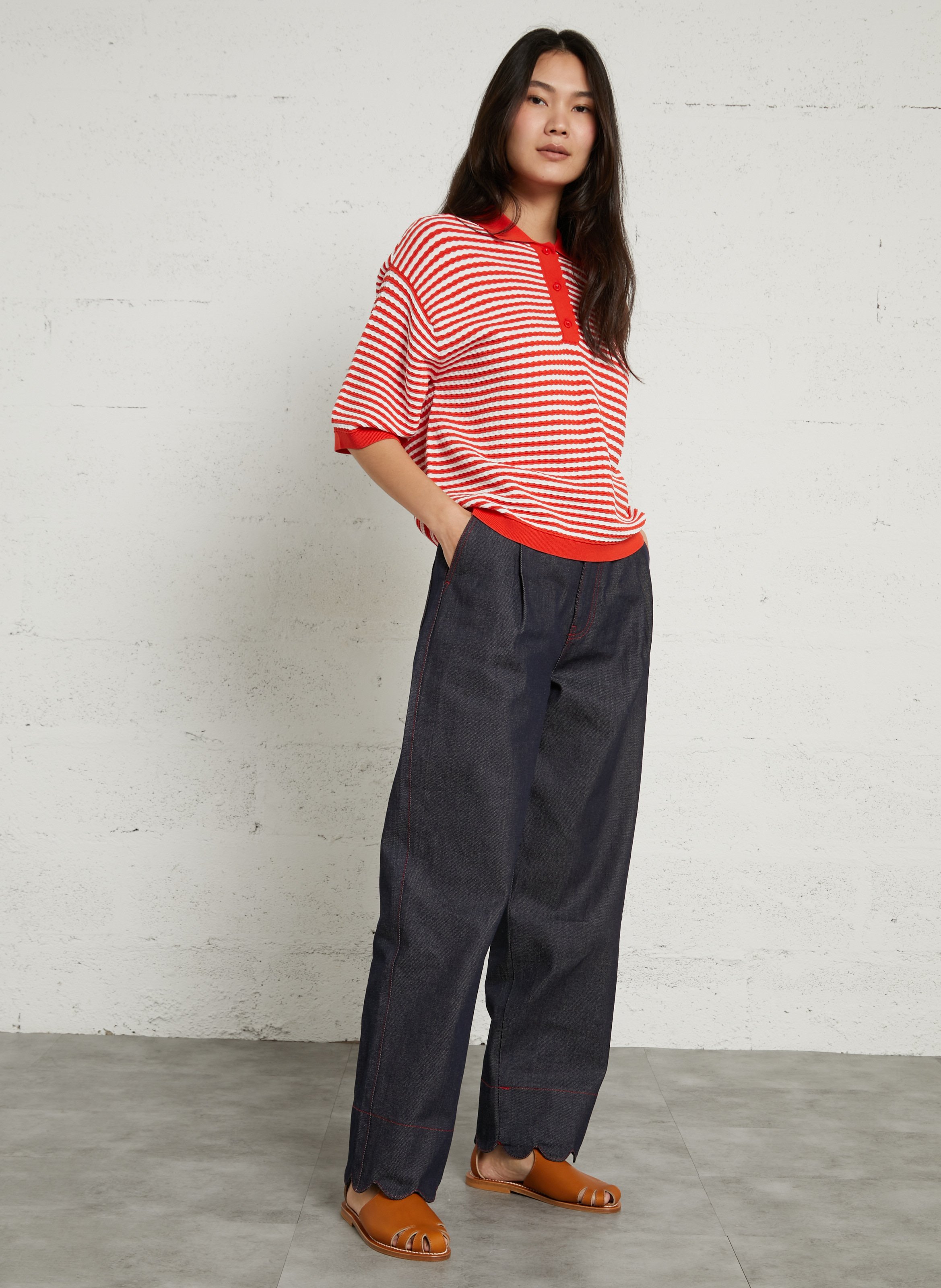 Aouda flat leather sandals K JACQUES Brown