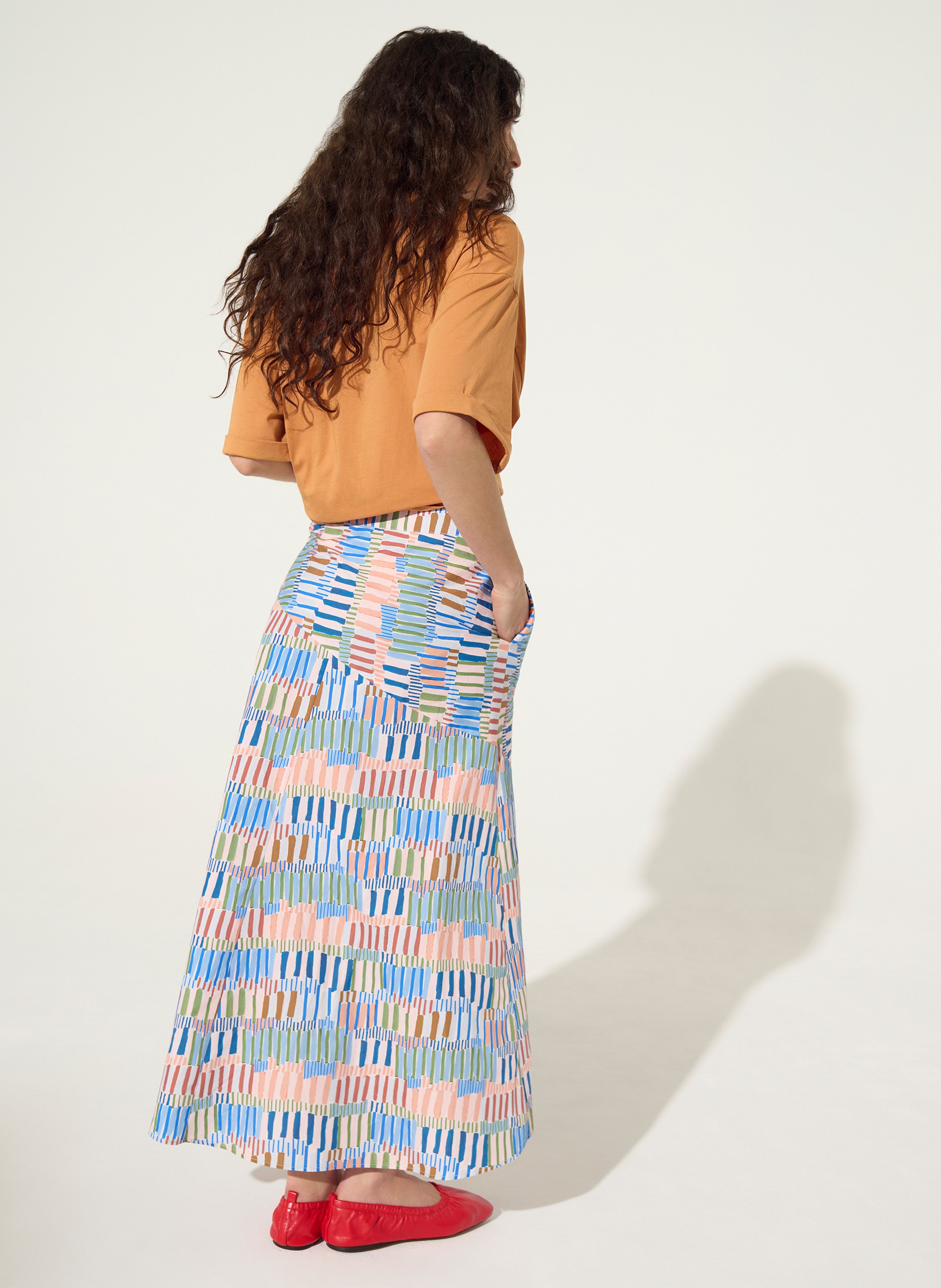 Jupe longue en coton imprimé COTELAC ACOTE Bleu