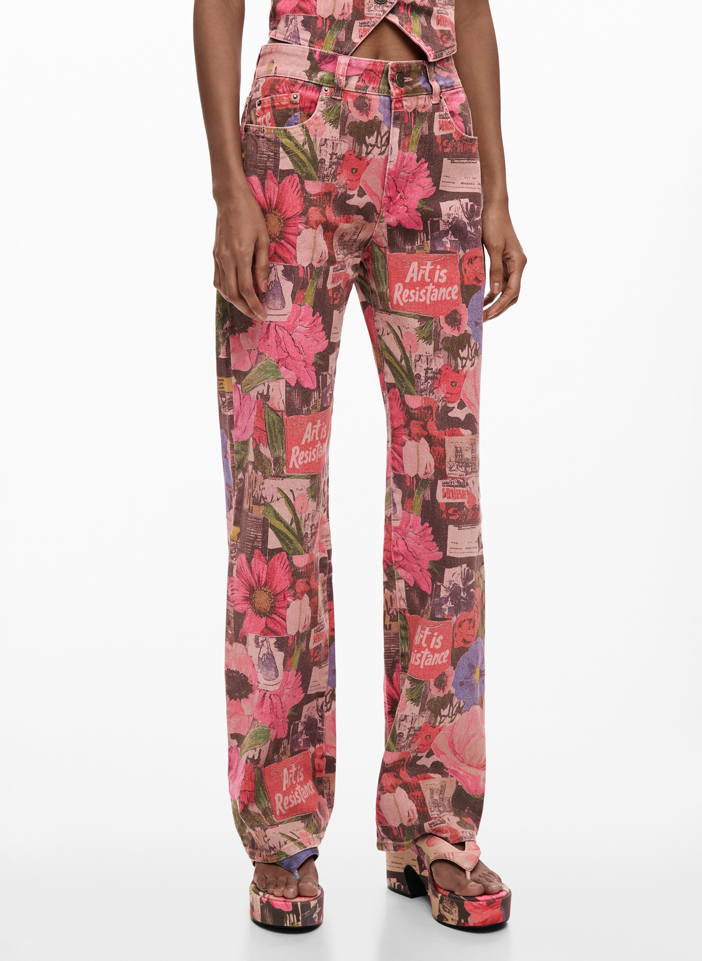 Straight Cut Jeans mit Print DESIGUAL Rot