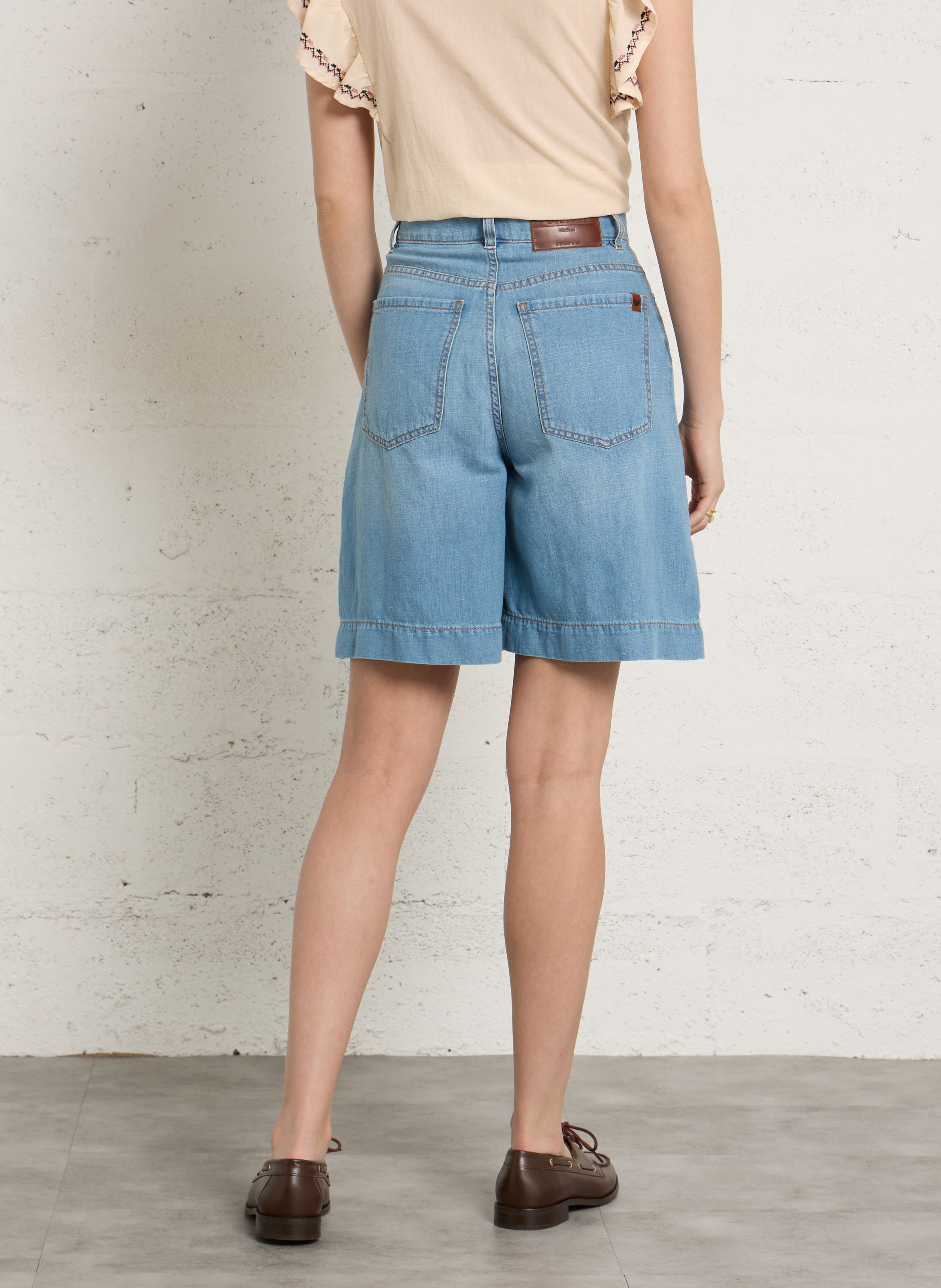 Straight cotton and linen shorts MAX MARA WEEK END Blue