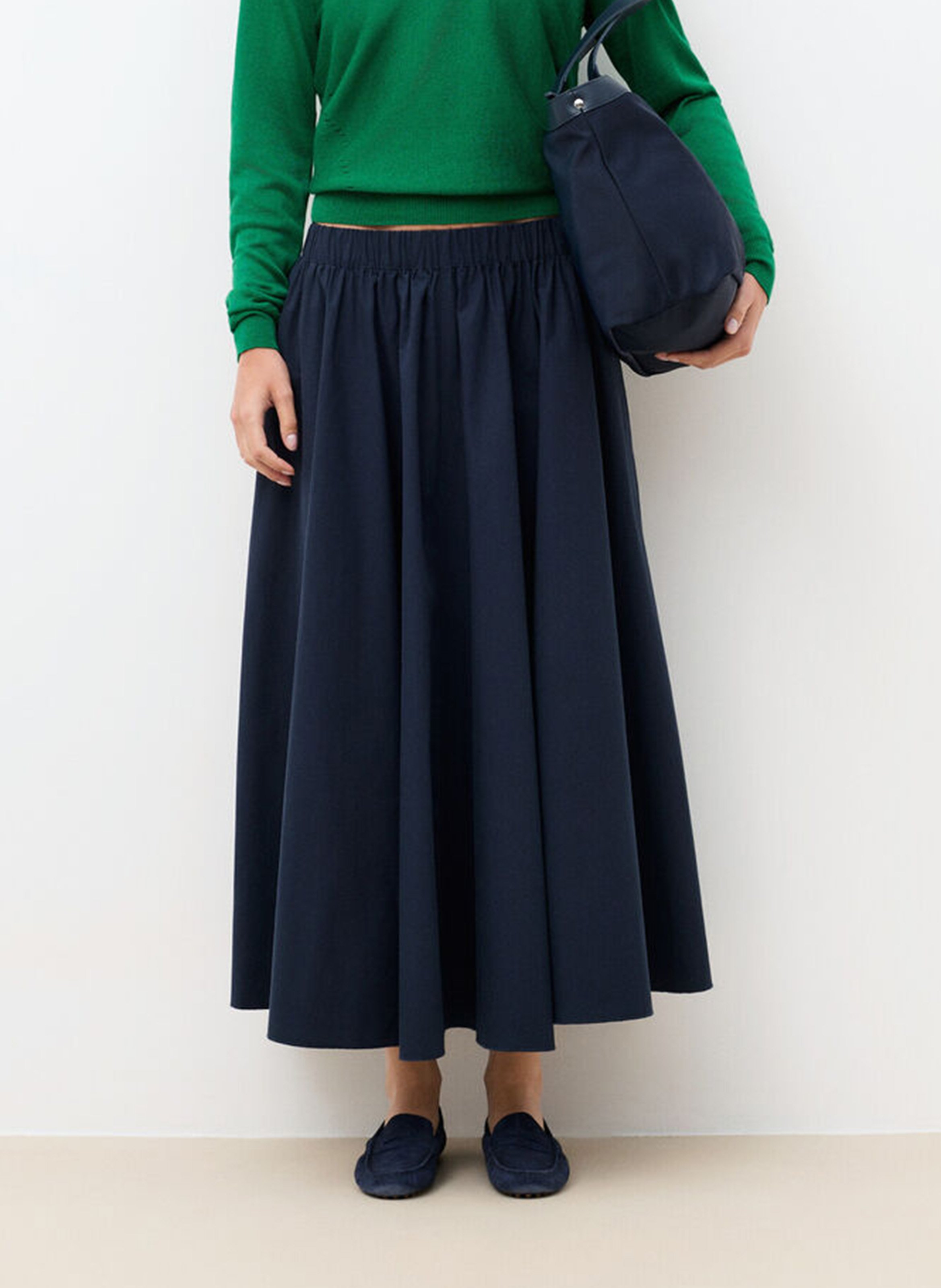 Jupe longue évasée en coton CAROLL Bleu