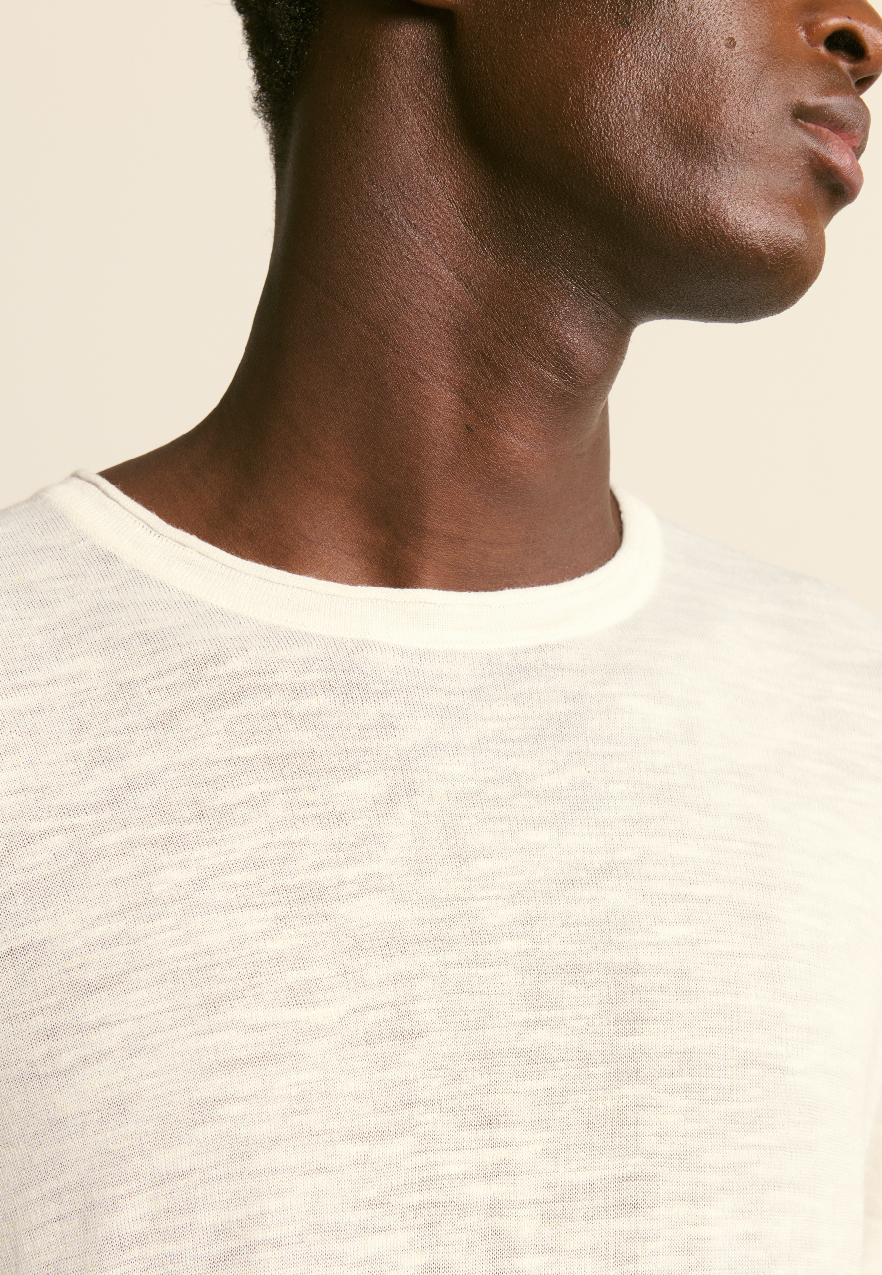 T-shirt col rond en lin flammé MAISON MONTAGUT Blanc