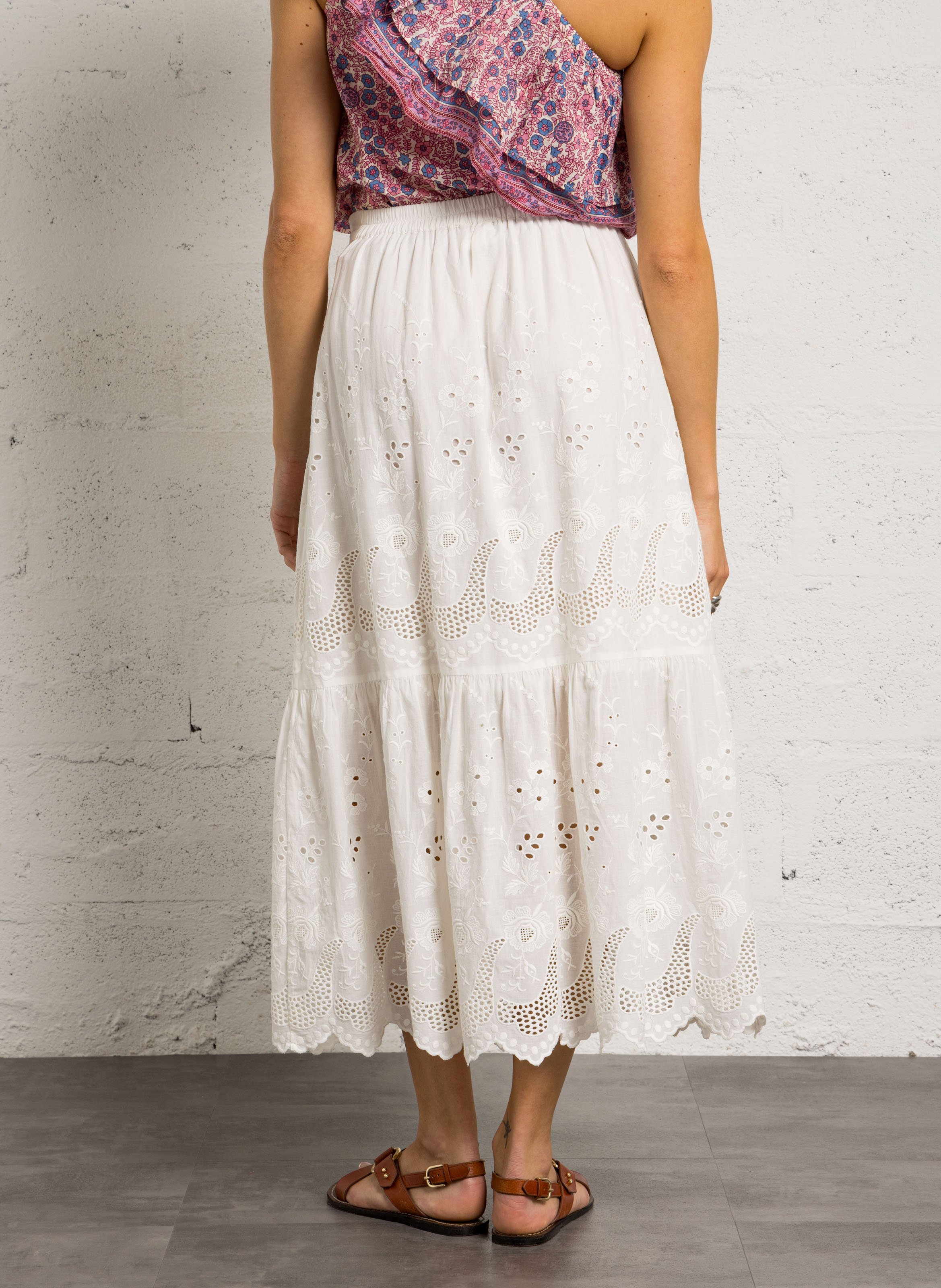 Flared long skirt in cotton with English embroidery PETITE MENDIGOTE Beige