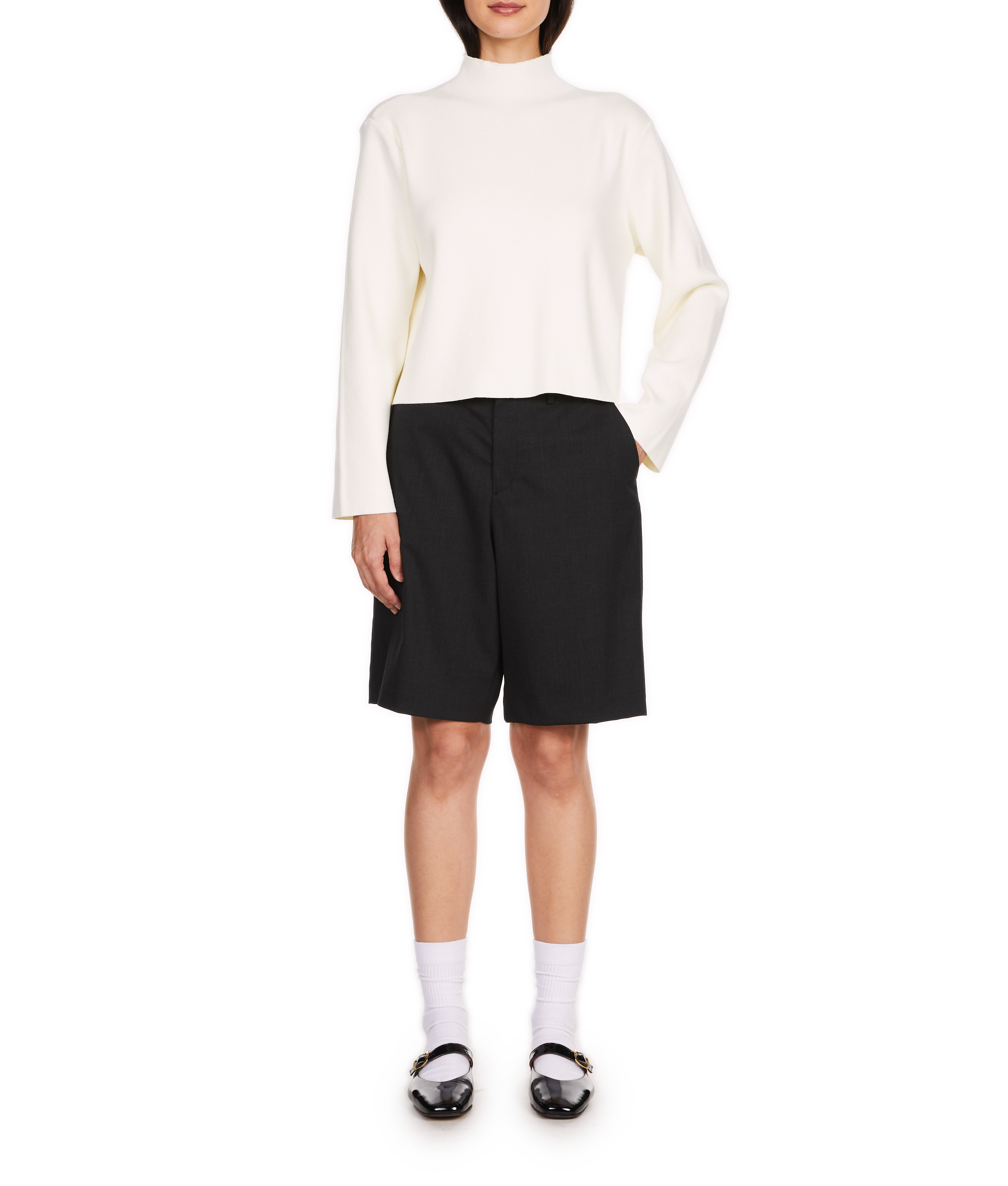 High neck cropped sweater SAISON 1865 White