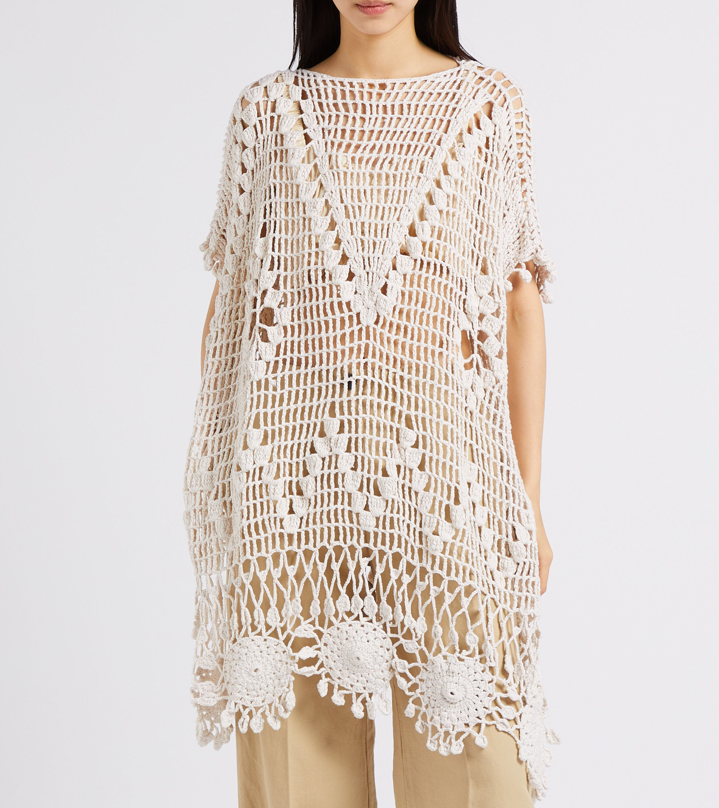 Robe courte maille ajourée en coton MES DEMOISELLES Beige