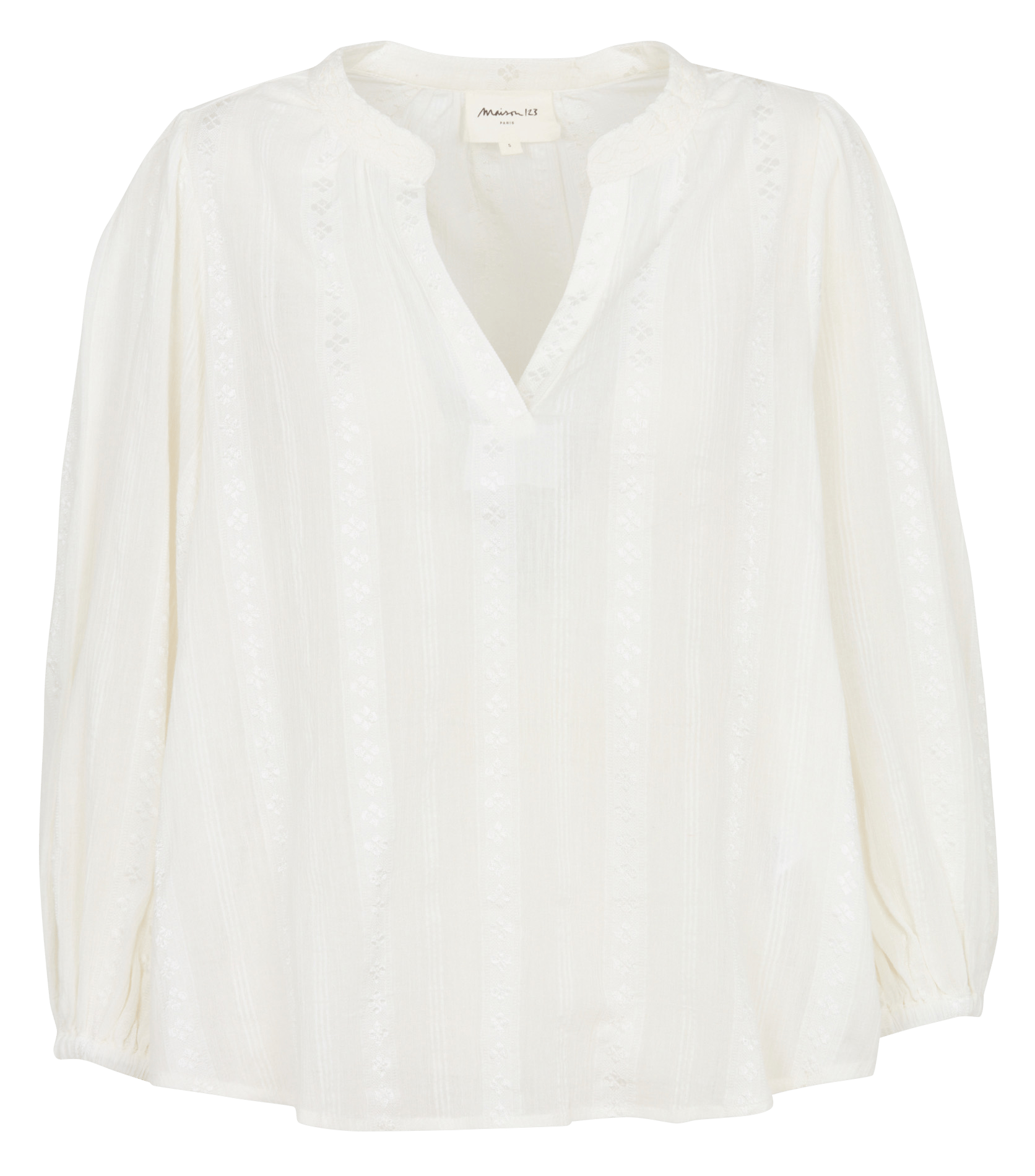 Blouse brodée col tunisien MAISON 123 Blanc
