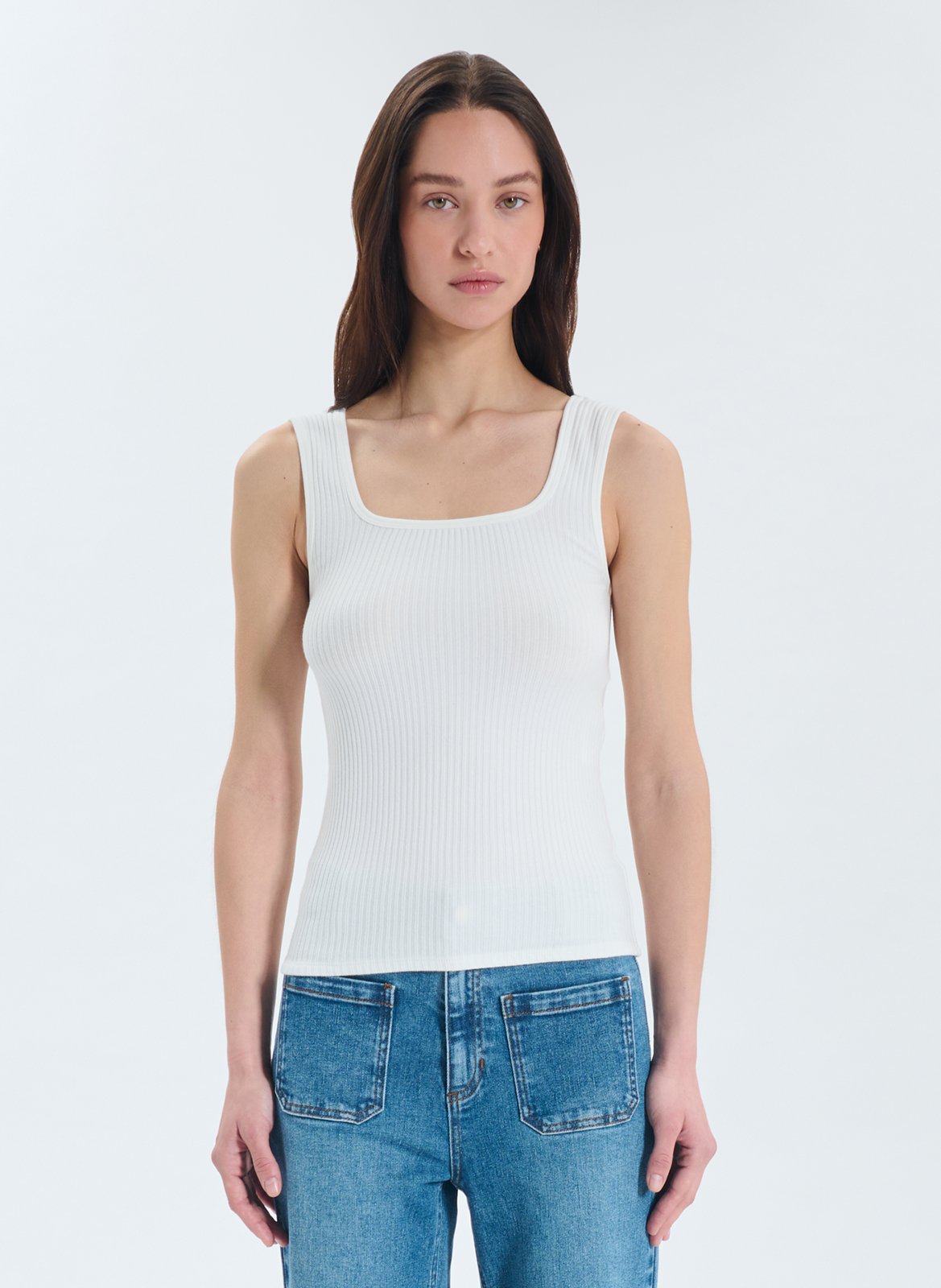 Straight-cut round-neck tank top ZAPA White