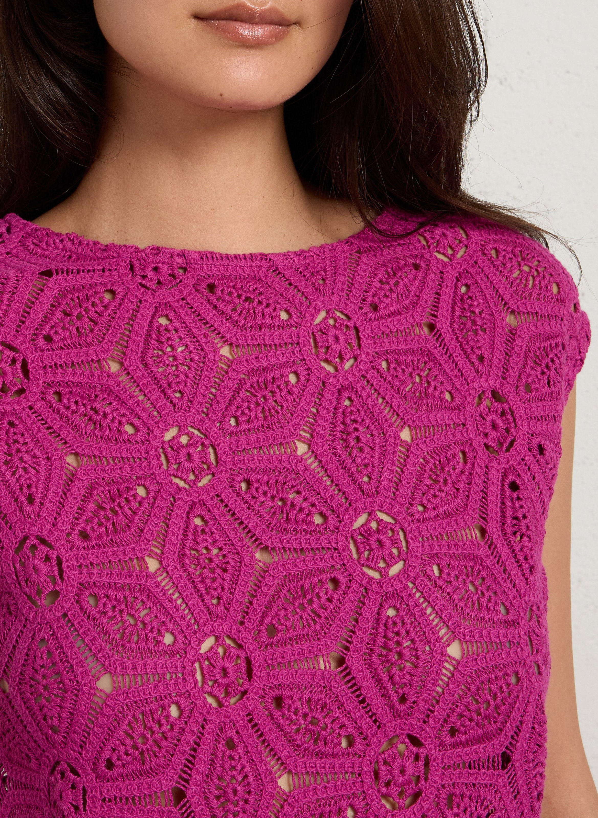 Top col rond en crochet SUD EXPRESS Rose