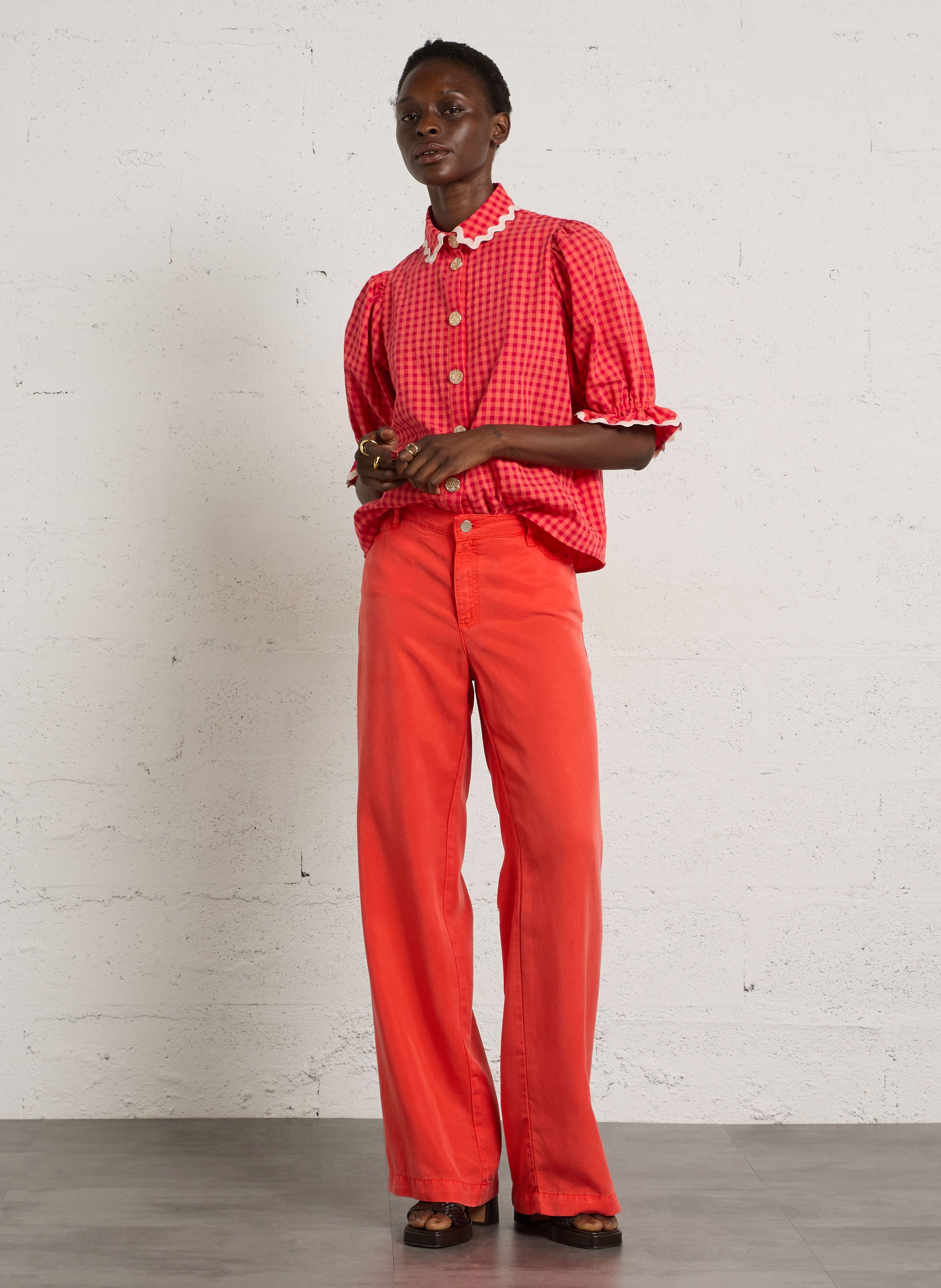 Cotton shirt with Peter Pan collar ELISE CHALMIN Red