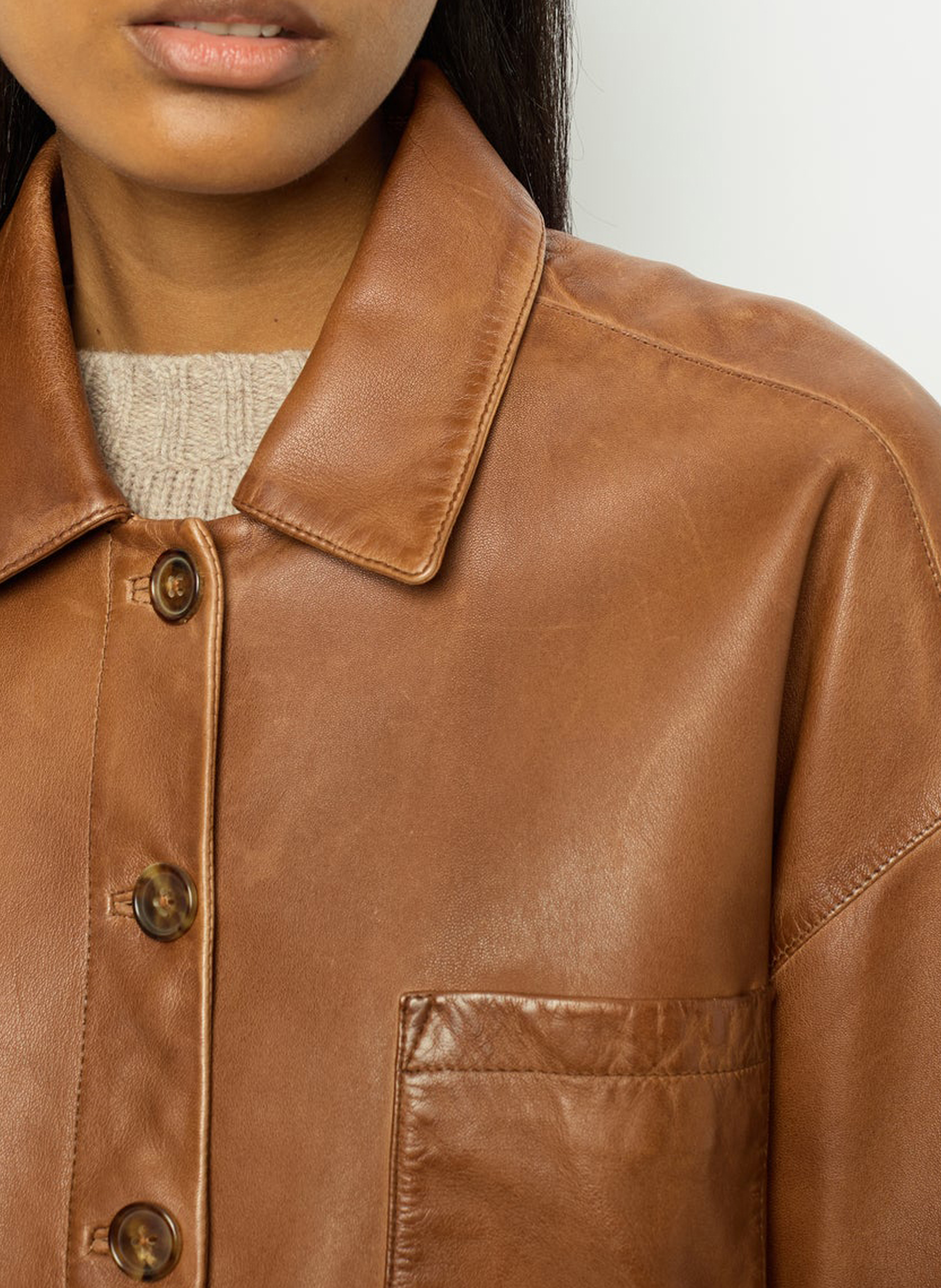 Leather jacket with classic collar GERARD DAREL Brown