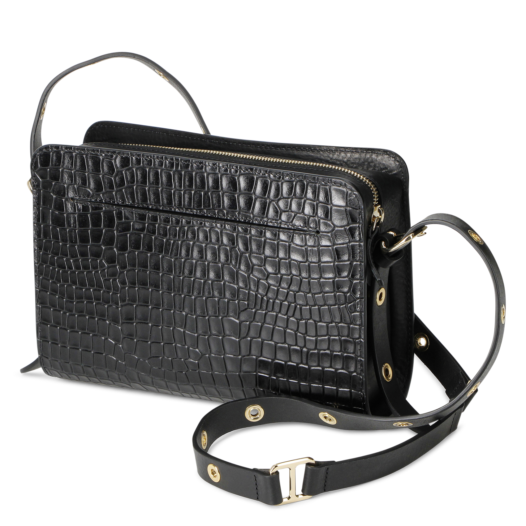 Sac bandoulière effet croco en cuir HERBERT FRERE SOEUR Noir