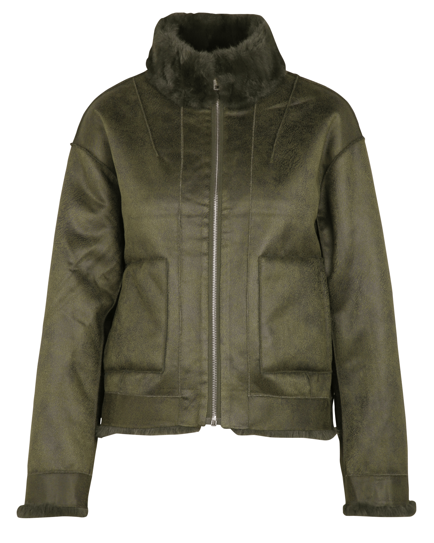 High-neck faux fur jacket LA FEE MARABOUTEE Green
