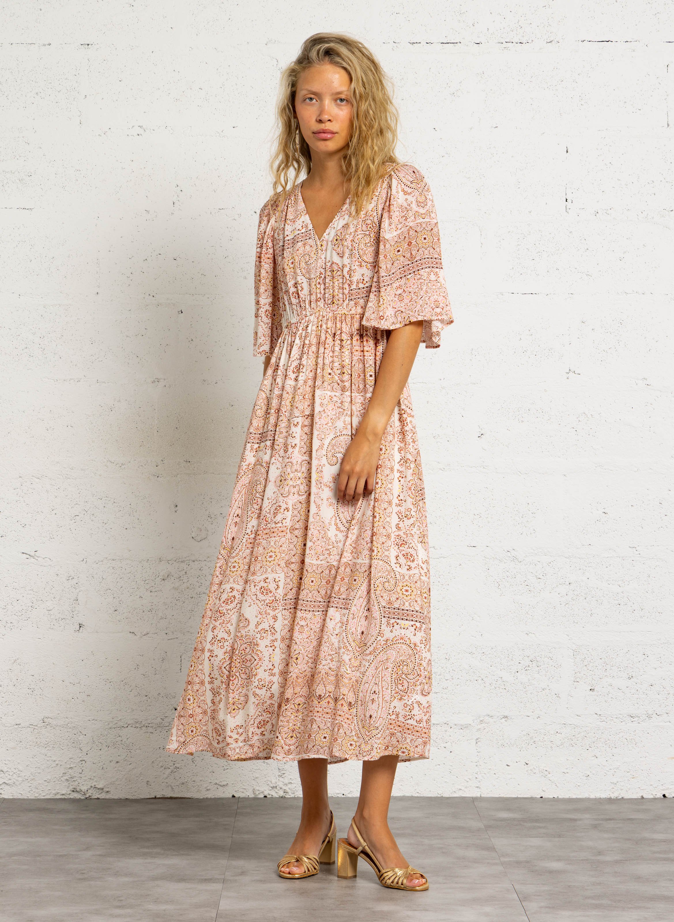 Robe longe col V  MAISON 123 Rose