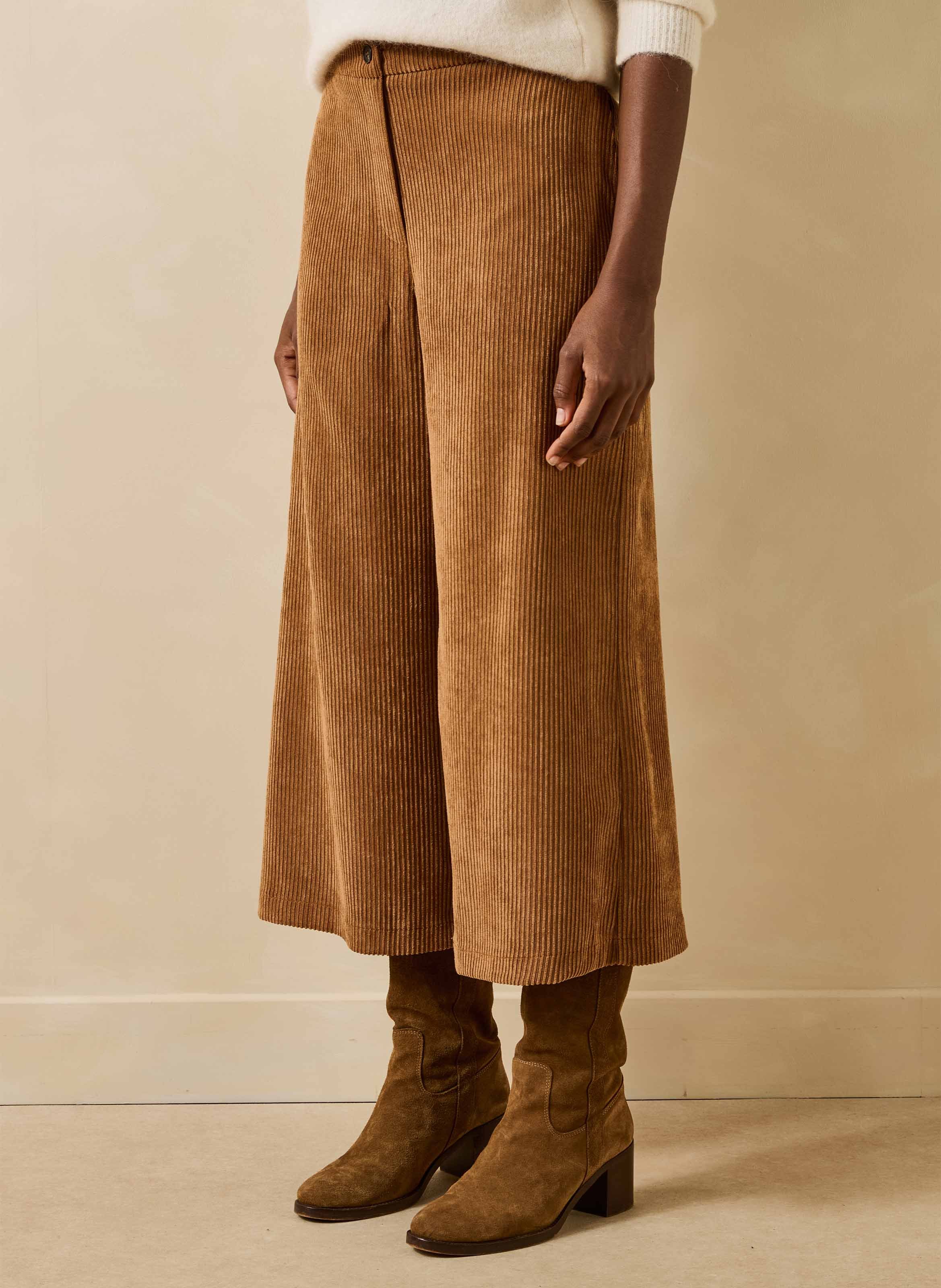 Cropped broek van ribfluweel LA FEE MARABOUTEE Bruin