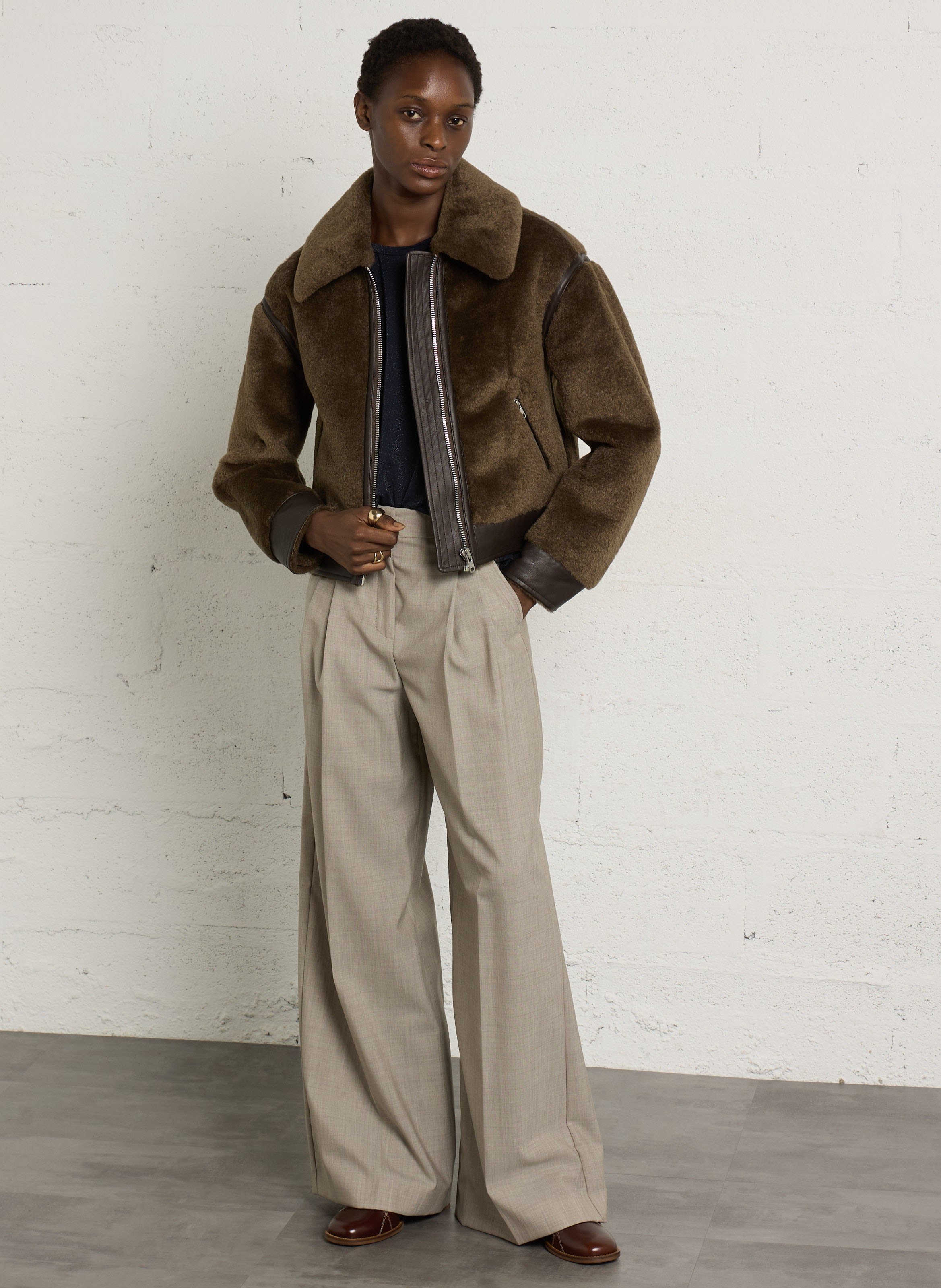 Blouson col classique effet fourrure BELLEROSE Marron